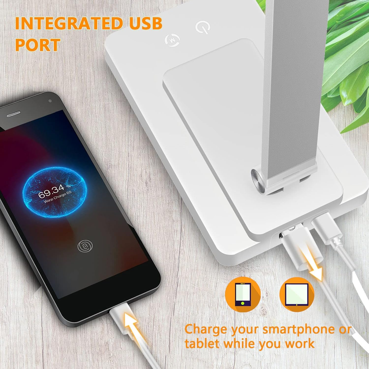 LED Desk Lamp Eye-Caring Touch Control Table Lamp with USB Charging Port 3 Lighting Modes 5 Brightness Levels for Office Study Room Bedroom (White) image number 3