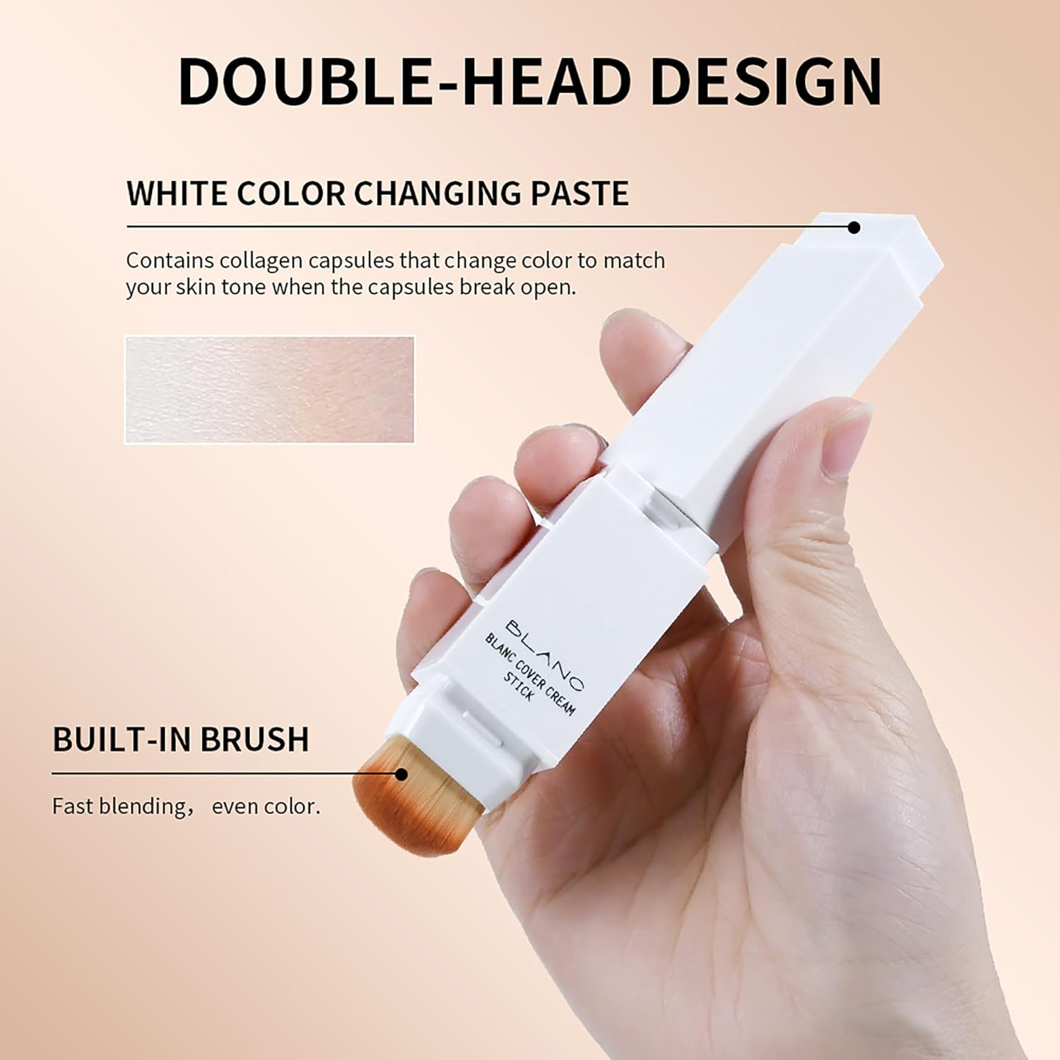 Blanc Cover Cream Stick V White - Korean Color Changing Foundation Stick with Brush Head,Double-Head Design,Medium to Full Buildable Coverage,Moisturizing & Waterproof for All Skin Types(#4 MEDIUM) image number 2