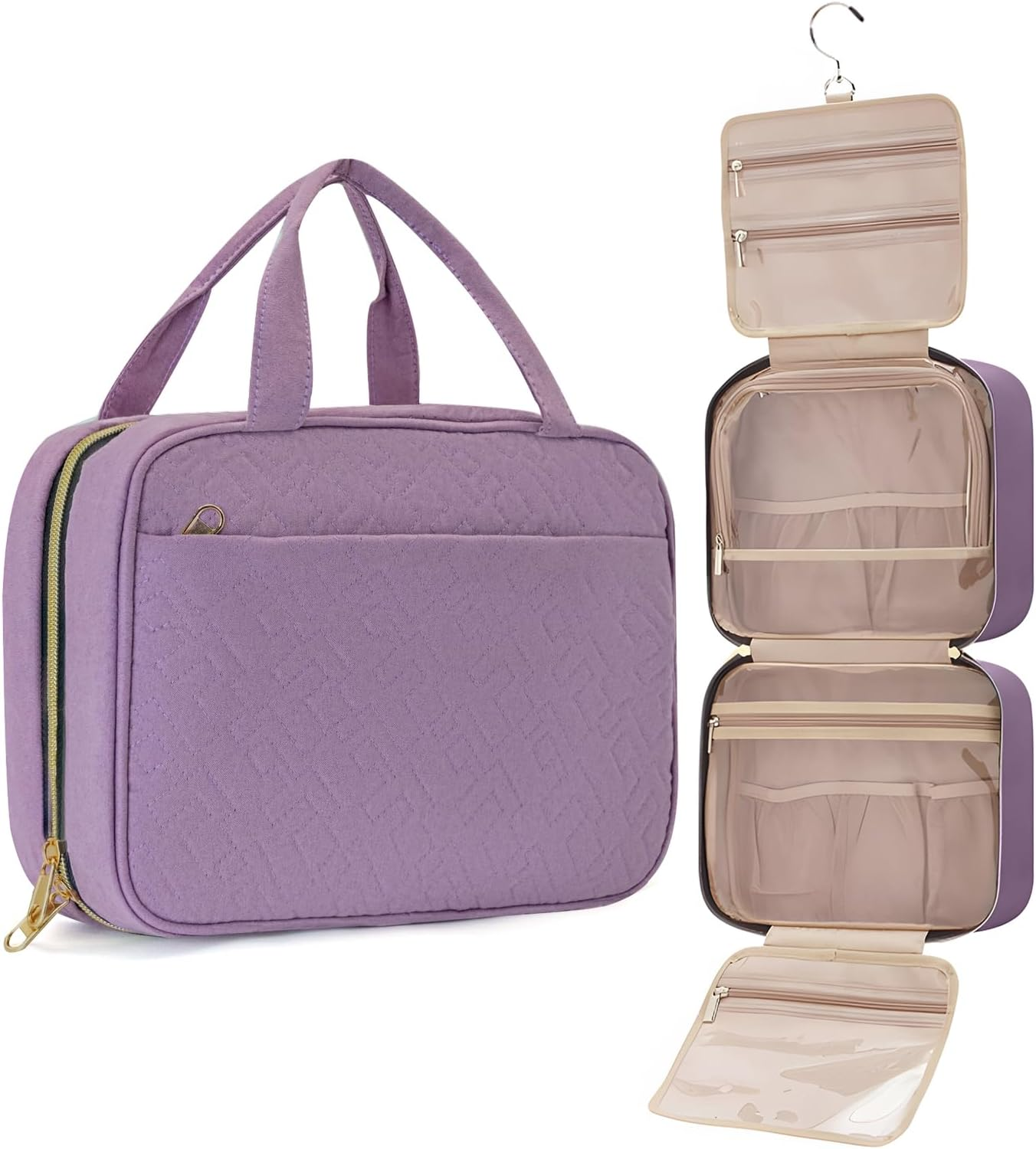 Travel Toiletry Bag for Women, Hanging Travel Bag for Toiletries, Wide-Open Makeup Pouch, Water-Resistant Large Capacity Cosmetic Travel Toiletry Organizer for Daily Use, Christmas (Blue)