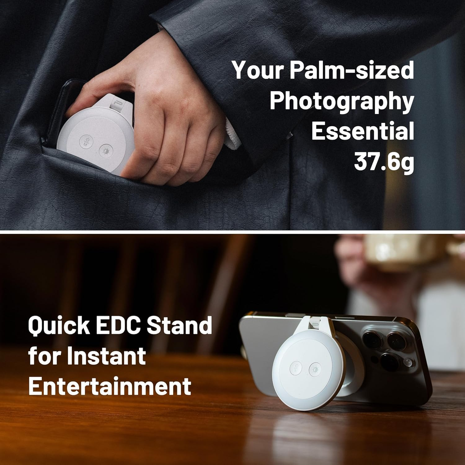 PGYTECH Magglow Phone Fill Light, Magsafe Selfie, Portable LED Magnetic Ring Light with Cool/Soft/Warm for Selfies/Photography/Video, Black image number 1