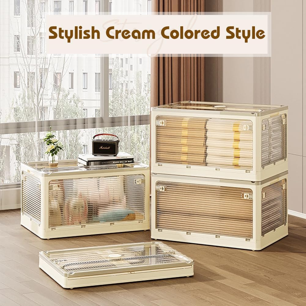 3 Pack Collapsible Storage Bins with Lids, 40L Stackable Storage Bins for Closet Organizers Plastic Clothes Organiser Container with Wheels Book Organizer for Home Office Dorm