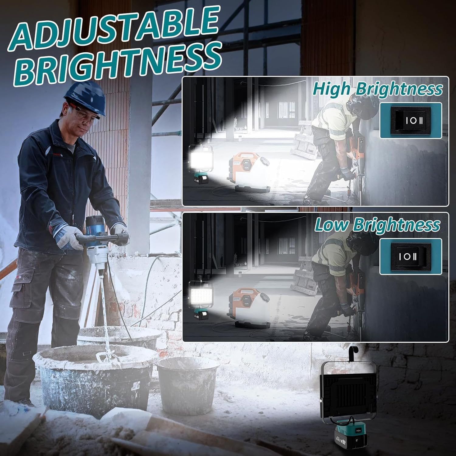 Portable Cordless LED Work Light for Makita 18V Battery, 100W 6500LM Flood Lights,Battery Lights with USB and Type C Charging,Ideal for Jobsite, Garage, Camping, Emergency(2 Modes & No Battery) image number 2