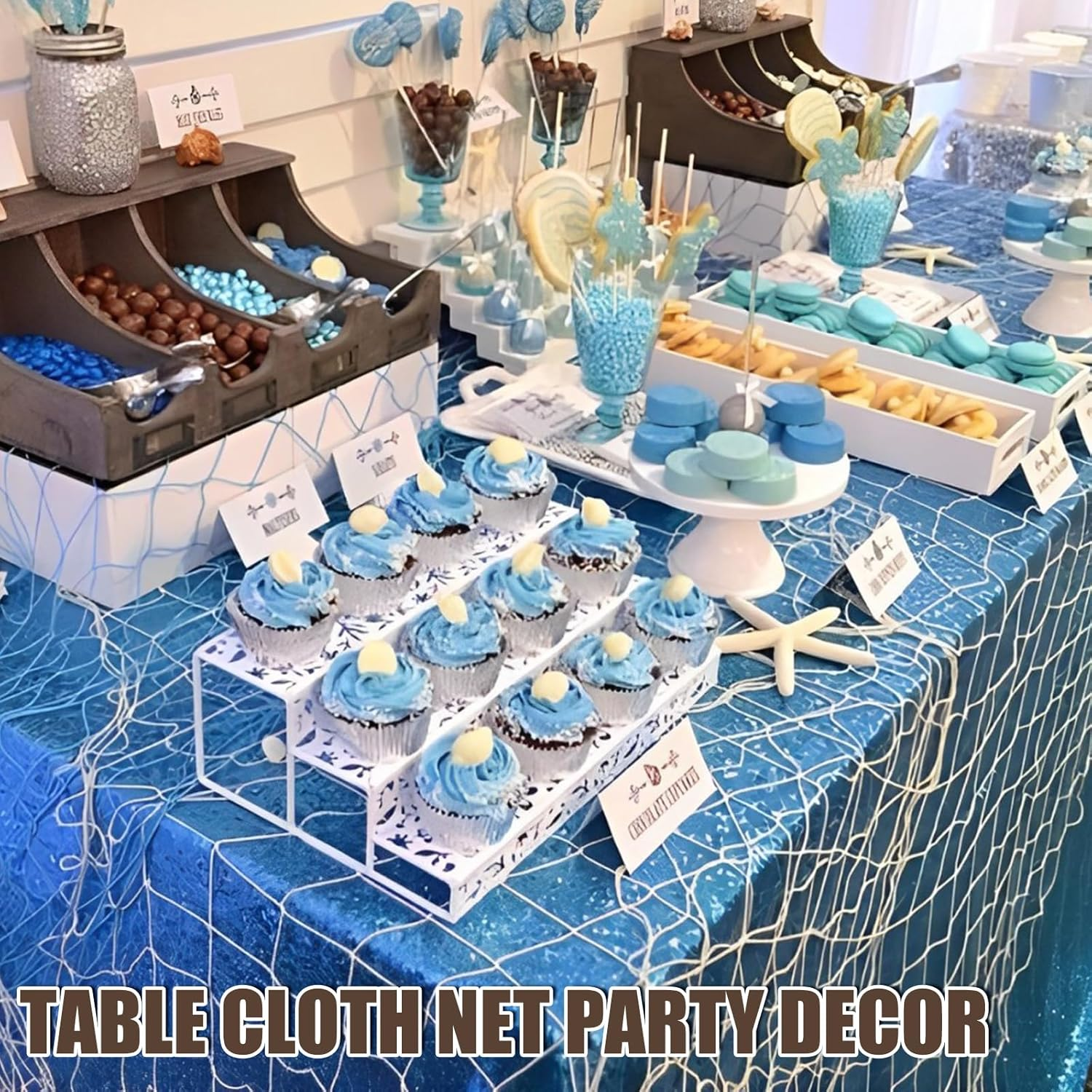 2 Pack Fish Net Decorations for Party, Natural Cotton Hawaiian Party Fishing Net Decorative, Nautical Themed Cotton Fishnet under the Sea Pirate Ocean Beachhalloween Decor