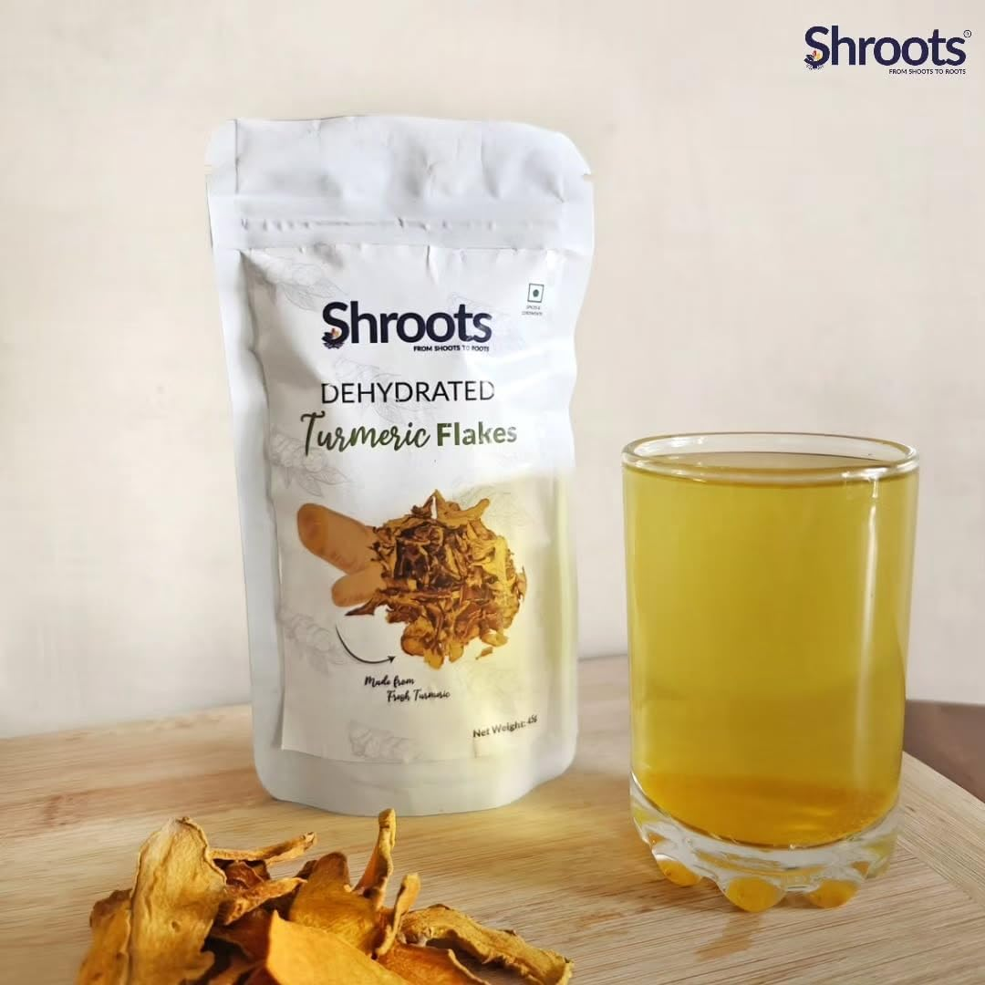 SHROOTS Dehydrated Turmeric Flakes Pure Vegetarian Gluten-Free No Added Salt Easy Cooking Essential Machine Dried Vegetables with Natural Aroma Ideal for Camping or Everyday Meals 1.59 Oz, Pack of 1 image number 6