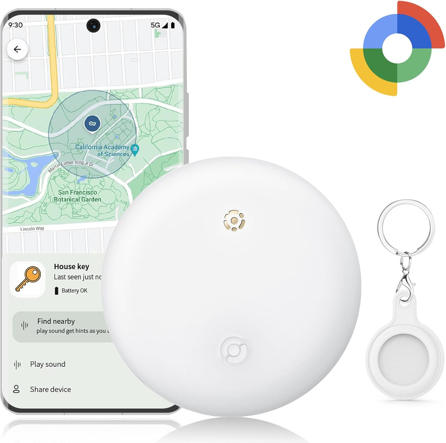 [2025 Android Tag] Bluetooth Tracker for Android. Google Certified Item Locator, Smart Tracking Tag for Google Find My Device App. Finder for Keys, Luggage, Suitcase, Backpack and More-White-1Pack