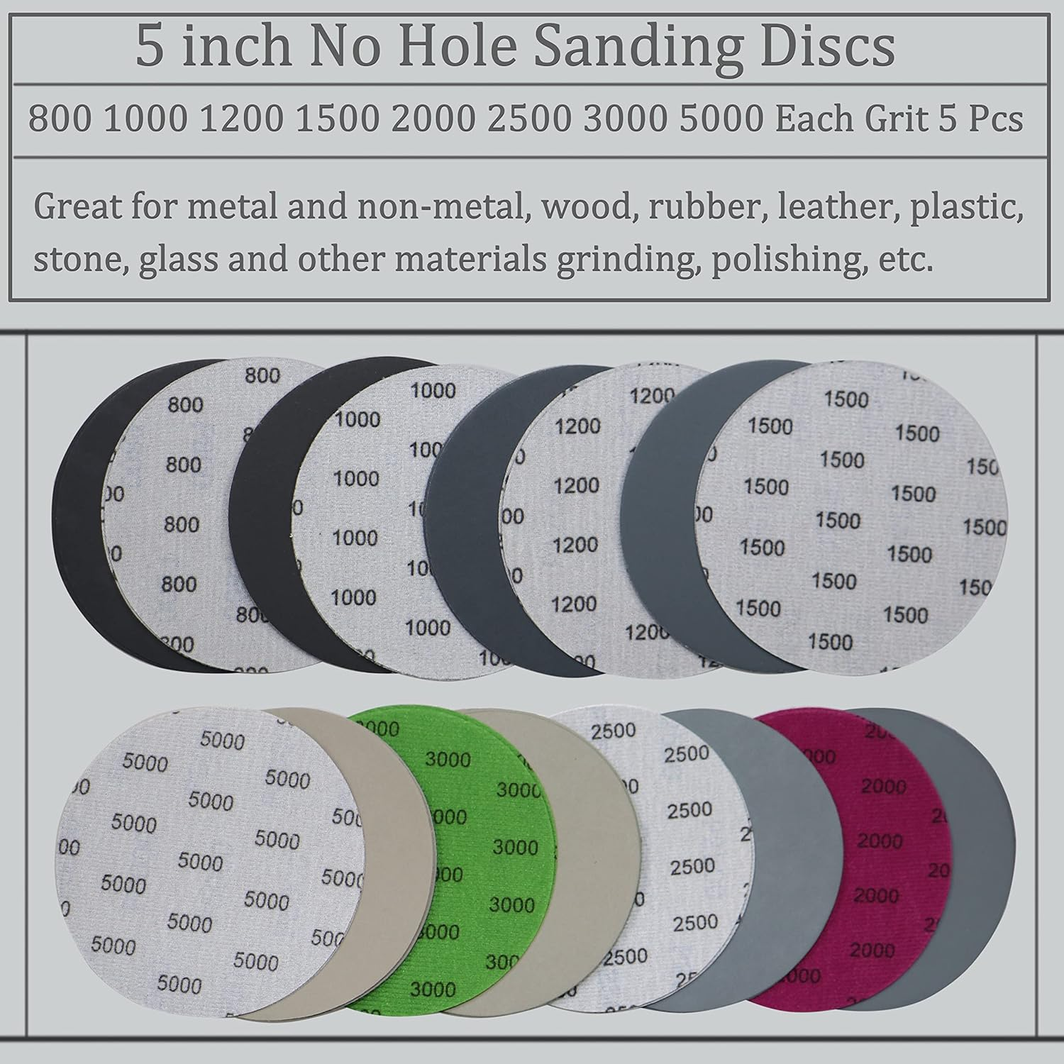 Aewio 40PCS 5 Inch No Hole #800-#5000 Wet Dry Sanding Discs 800 1000 1200 1500 2000 2500 3000 5000 Grit Sandpaper Compatible for Random Orbital Sanders (#800-#5000 8Kind Grit Each 5PCS) image number 3