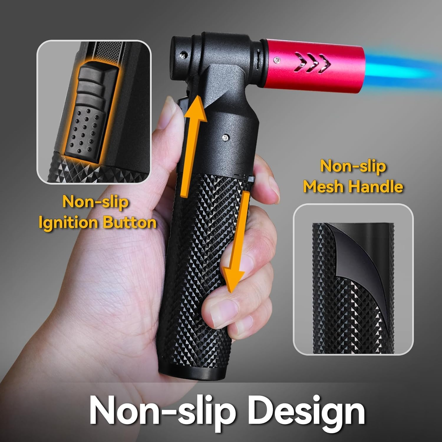 PIPITA 2 Pack Culinary Butane Torch Lighter, Big Jet Flame Refillable Portable Torch, Adjustable Flame for Candle Lighter/Camping/Baking/Home Welding BBQ (Without Butane) (Black+Red) image number 1