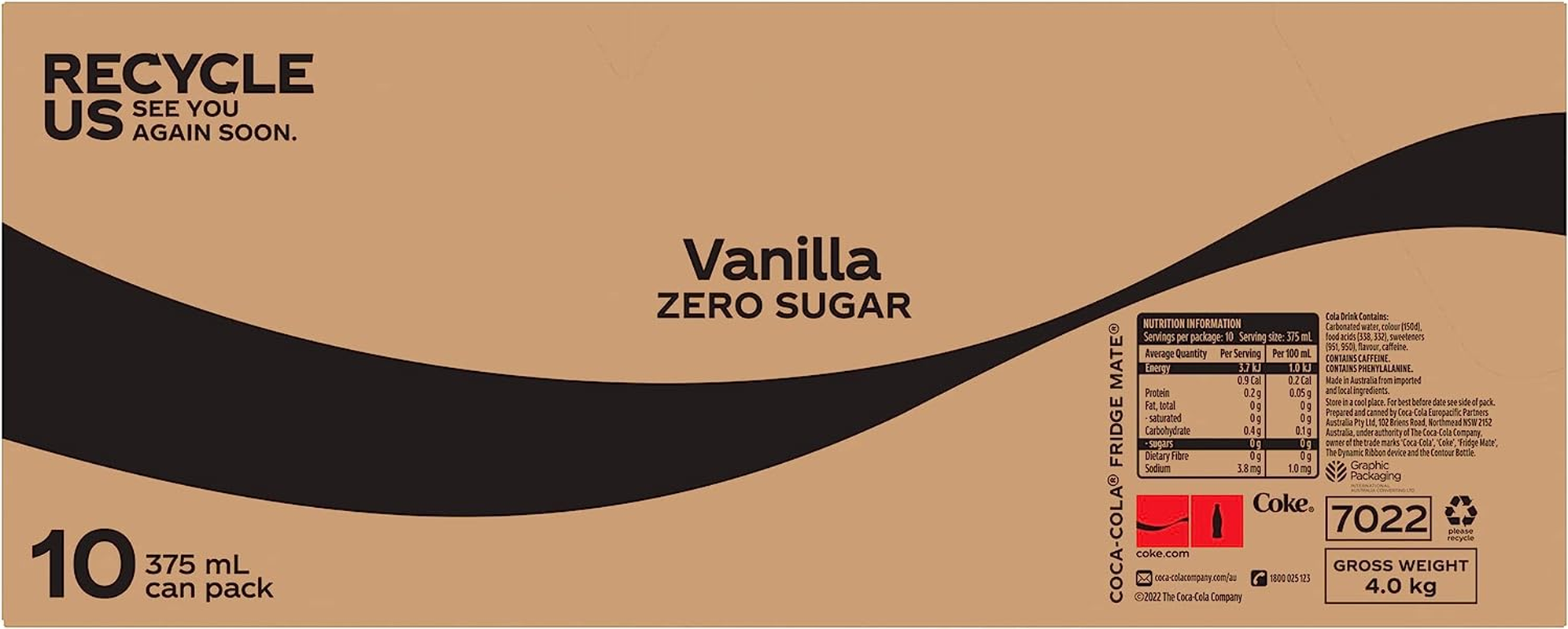 Coca-Cola Zero Sugar Vanilla Soft Drink Multipack Cans 20 X 375 Ml image number 3