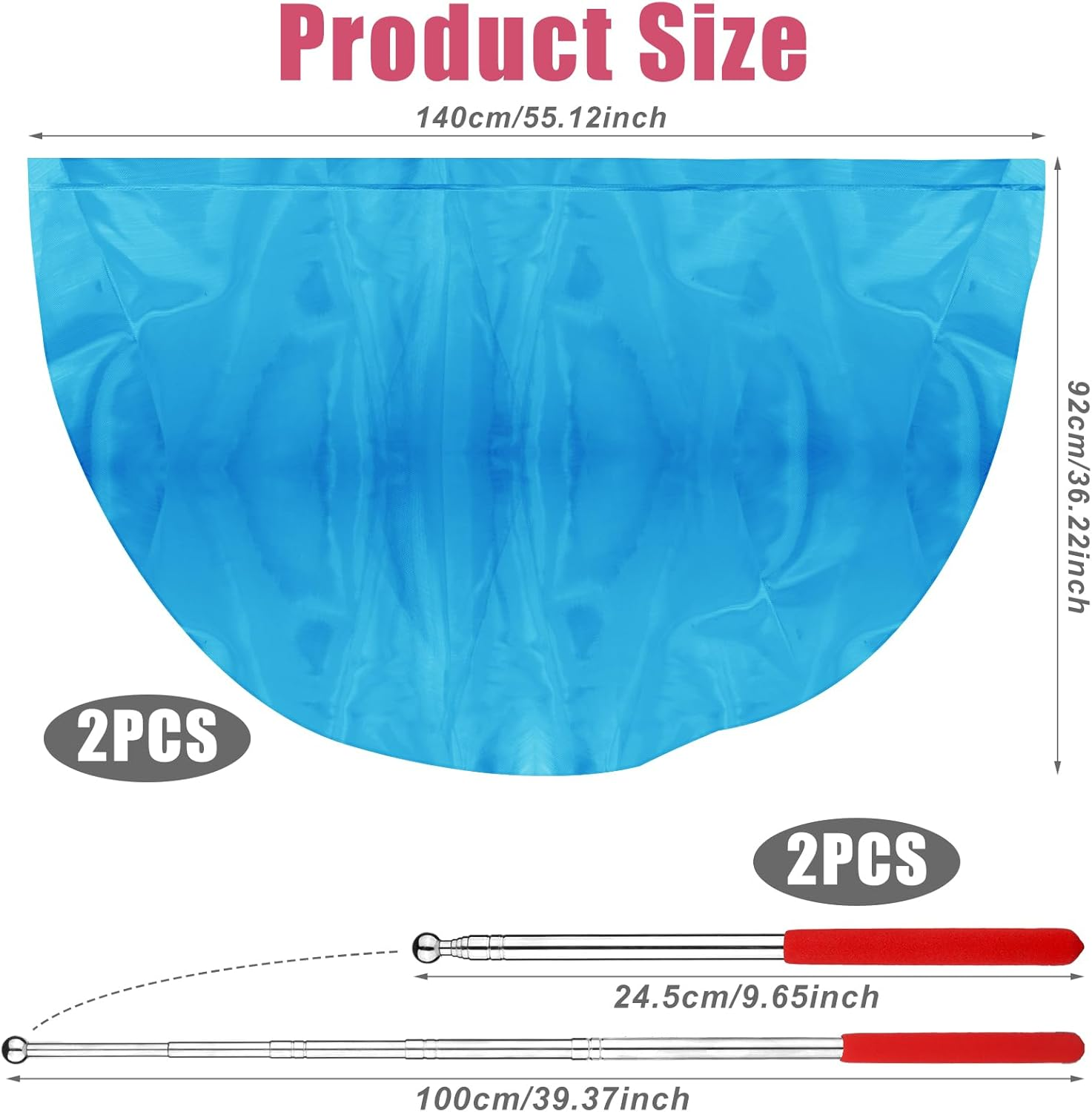 2Pcs Semicircle Worship Flag, 55.12X36.22 Inch Praise Dance Flags with Scalable Rods Shiny Worship Banner Metallic Sheen Angel Wings for Dance Church Performance (Light Blue) image number 3