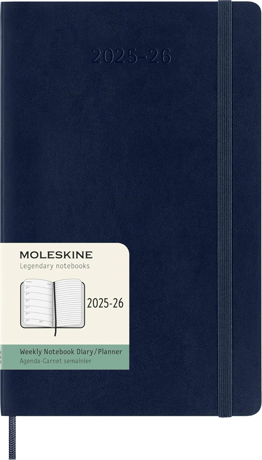 Moleskine 18 Monate Wochenkalender 2025/2026, XL, 1 Wo = 1 Seite, Rechts Linierte Seite, Weicher Einband, Schwarz