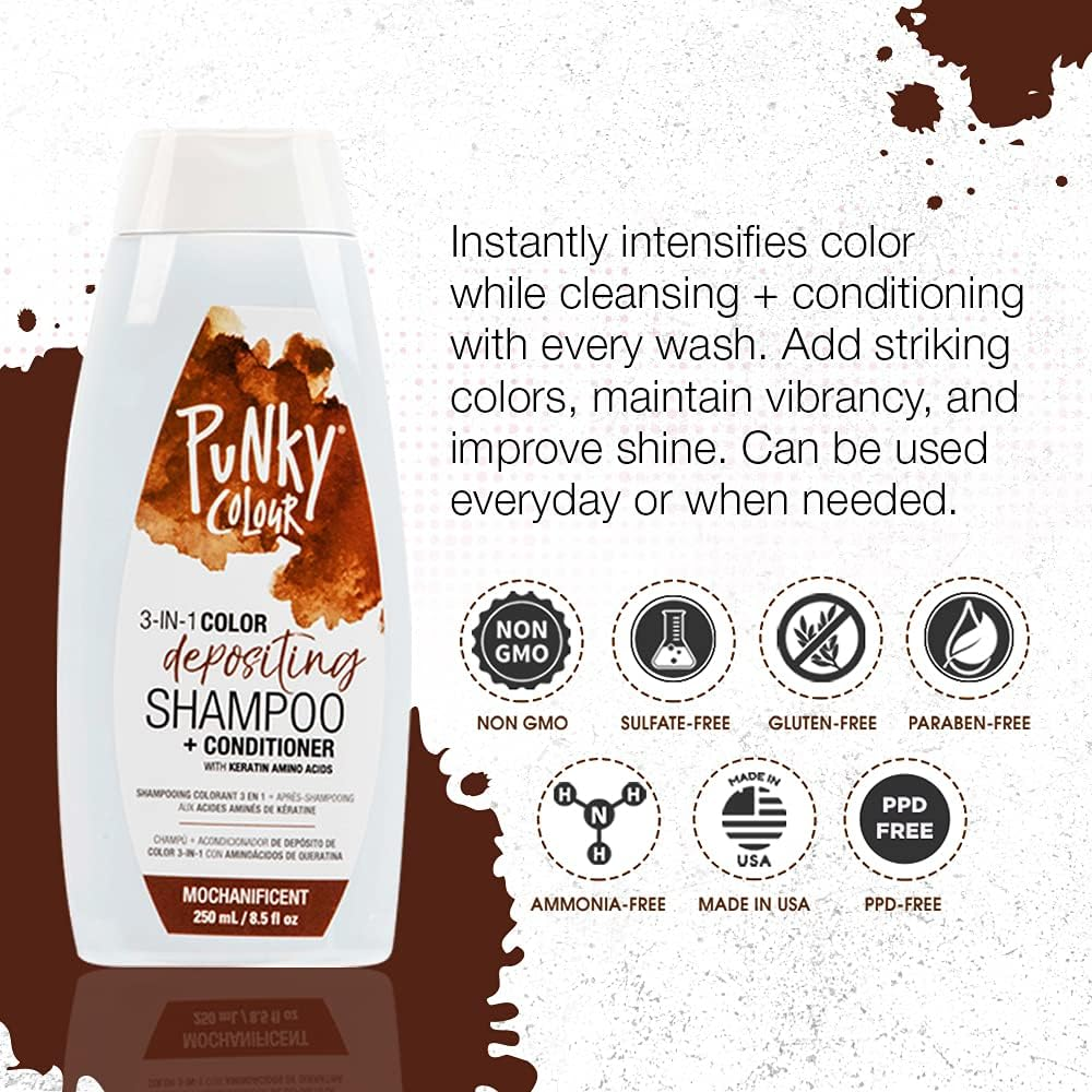 Punky Colour 3-In-1 Color Depositing Shampoo + Conditioner, PC67625, Mochanificent, 250 Millilitre image number 1