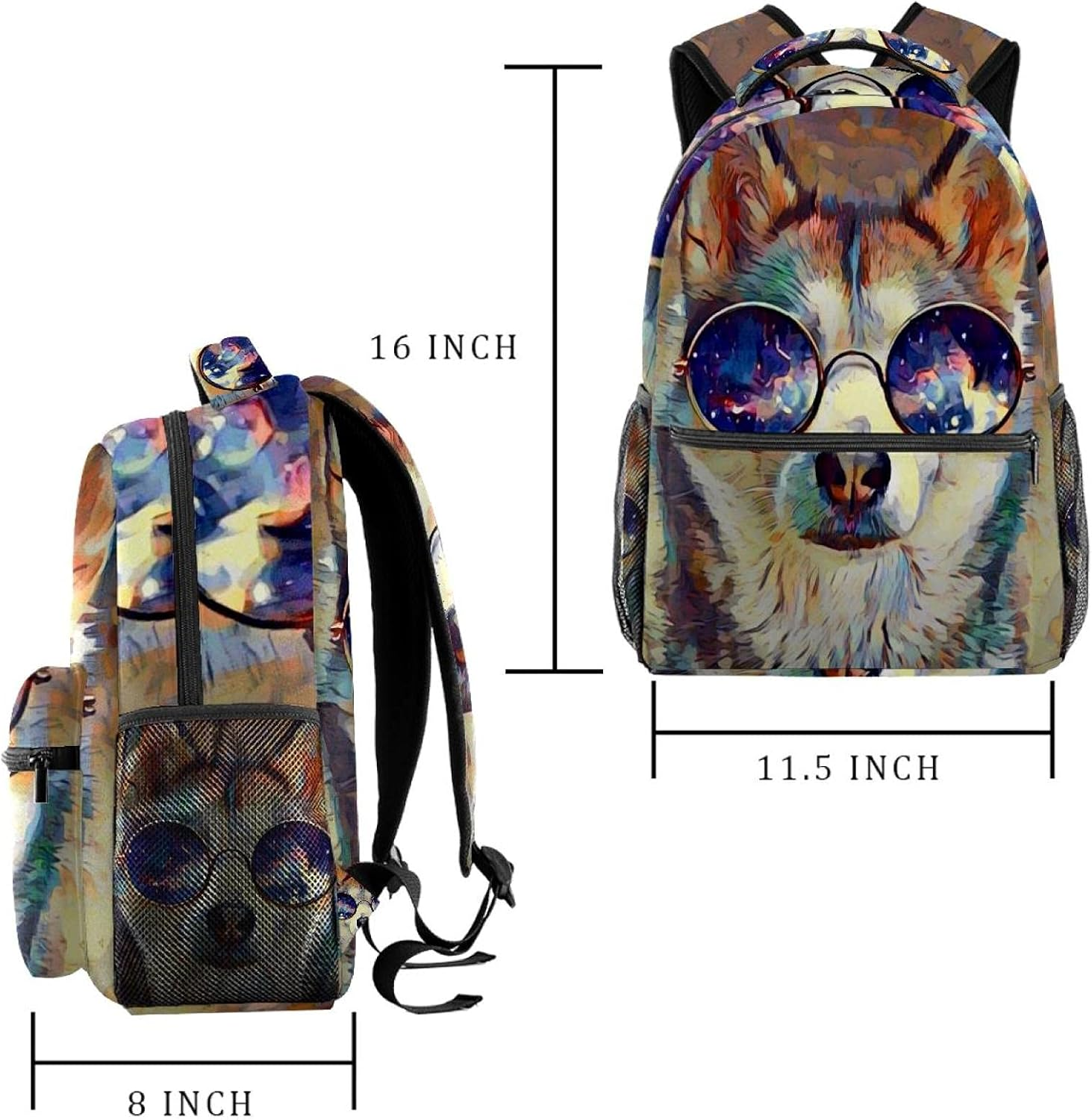 Funny Husky Dog with Sunglasses Backpack Students Shoulder Bags Travel Bag College School Tote Backpacks
