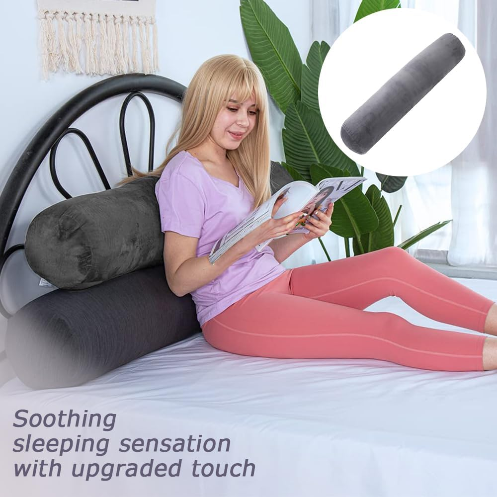 Long round Body Pillow for Adults, Memory Foam Bolster Pillow with Removable Velvet Cover, Roll Pillow for Back, Neck, Leg, Cervical Relief for Hugging Sleeping, 47&rdquo; X 7.87&rdquo; image number 1