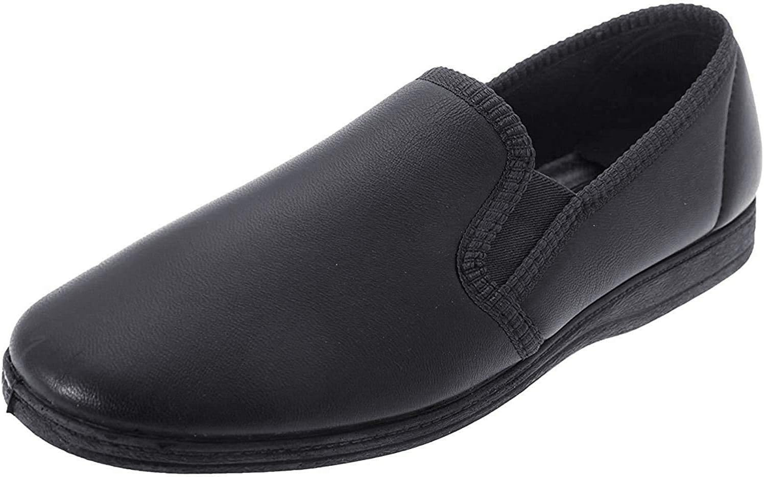 Men'S Softie Leather Slippers Hadley Twin Gusset with Rubber Sole