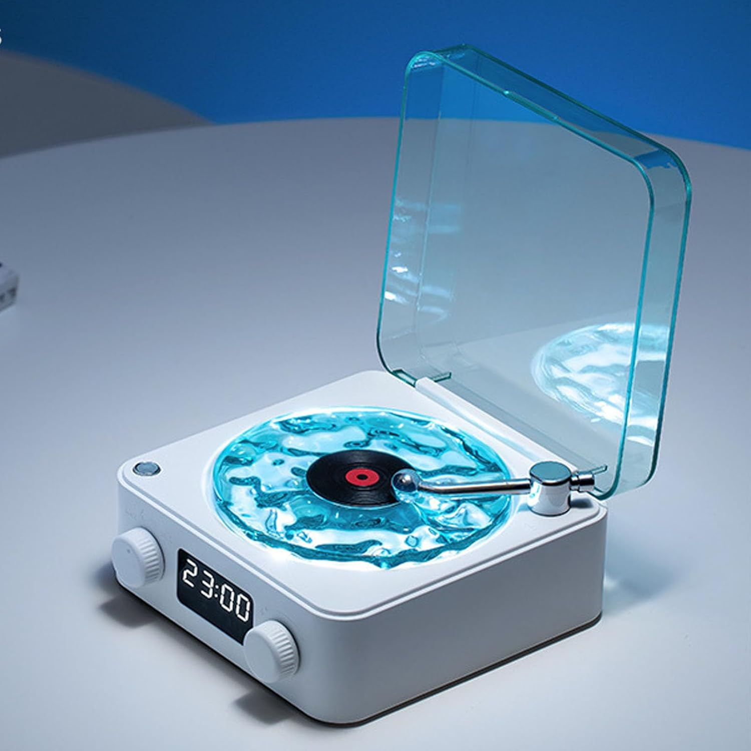 Vintage Record Player BT Speaker, Time Display Clock and Soft Night Light Design, Portable 4 Modes Cordless Turntable Stereo Speaker for Home Bedroom (White) image number 6