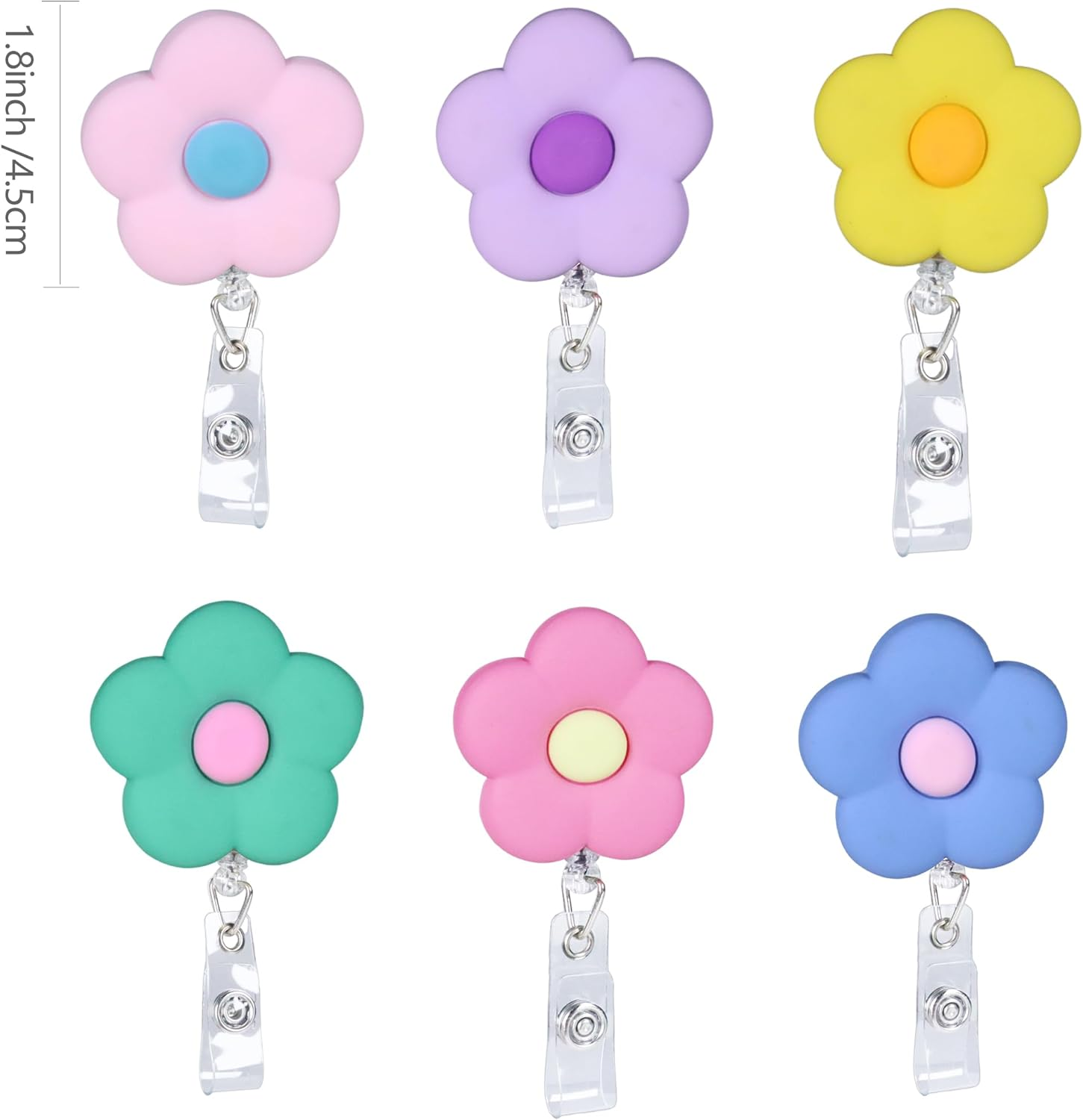 6Pcs Flower Retractable Badge Holders, Cute Colorful Badge Reels with 24 Inch Retractable Cord, Badge Holder Retractable Clip image number 3