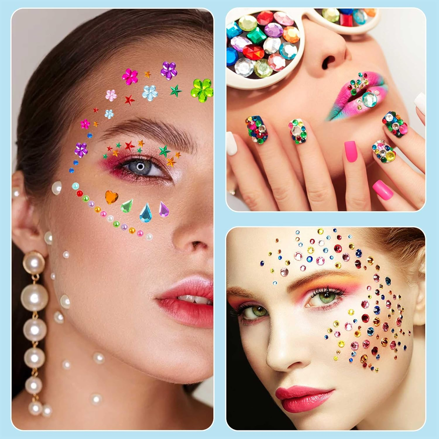 6059Pcs Gem Stickers 20 Sheets Rhinestone Stickers for Crafts Self Adhesive, Glitter Sticker DIY Decoration Assorted Shapes Acrylic Diamond Bling Heart Star Sticker for Face Eyes Nail Hair for Women image number 6