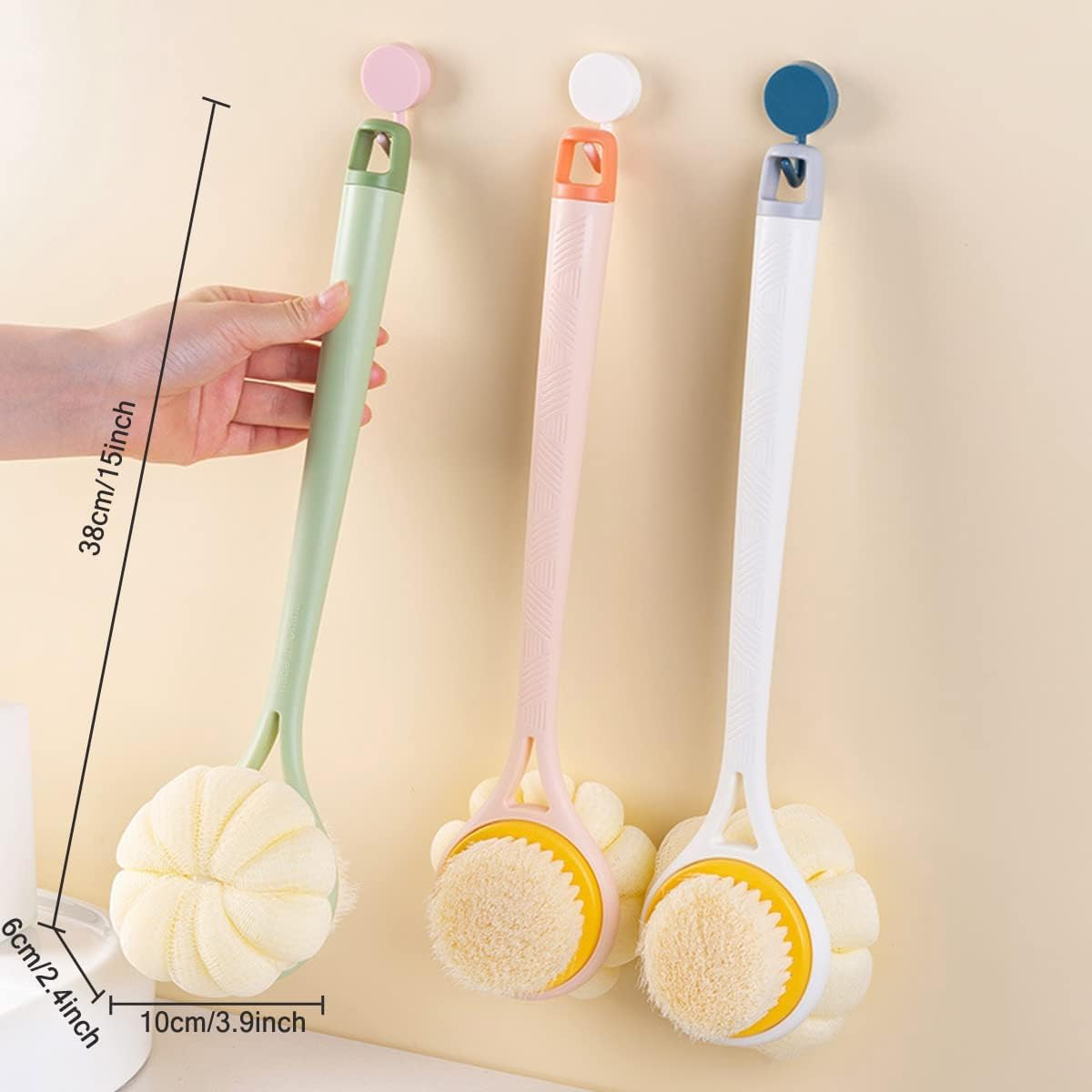 NUZAMAS Body Brush Back Scrubber Double Sided Body Shower Brush with Long Handle Bath Brush with Soft Bristles and Bath Ball for Massage Bathing Exfoliating image number 3
