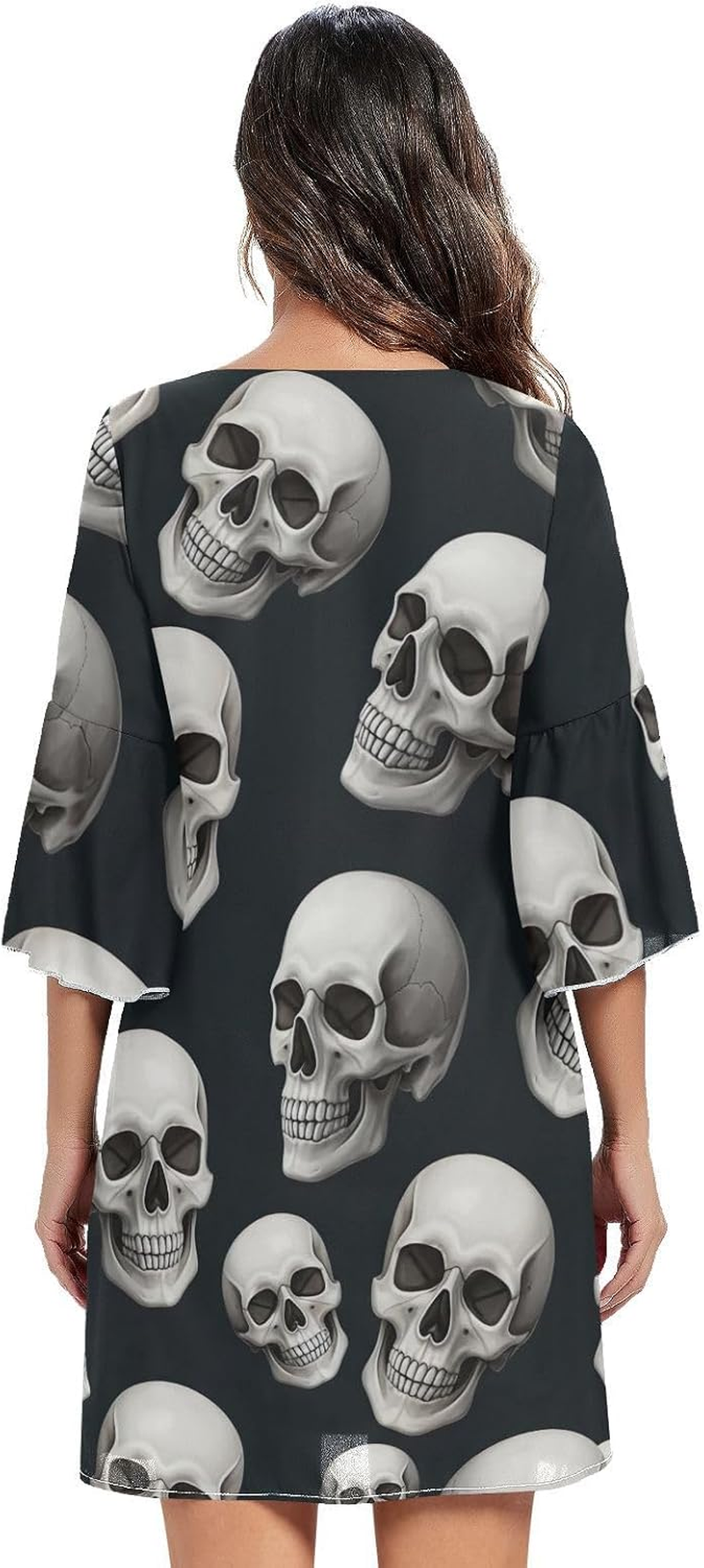 Black White Skulls Chiffon Dress Printed Line Maternity Dress image number 4
