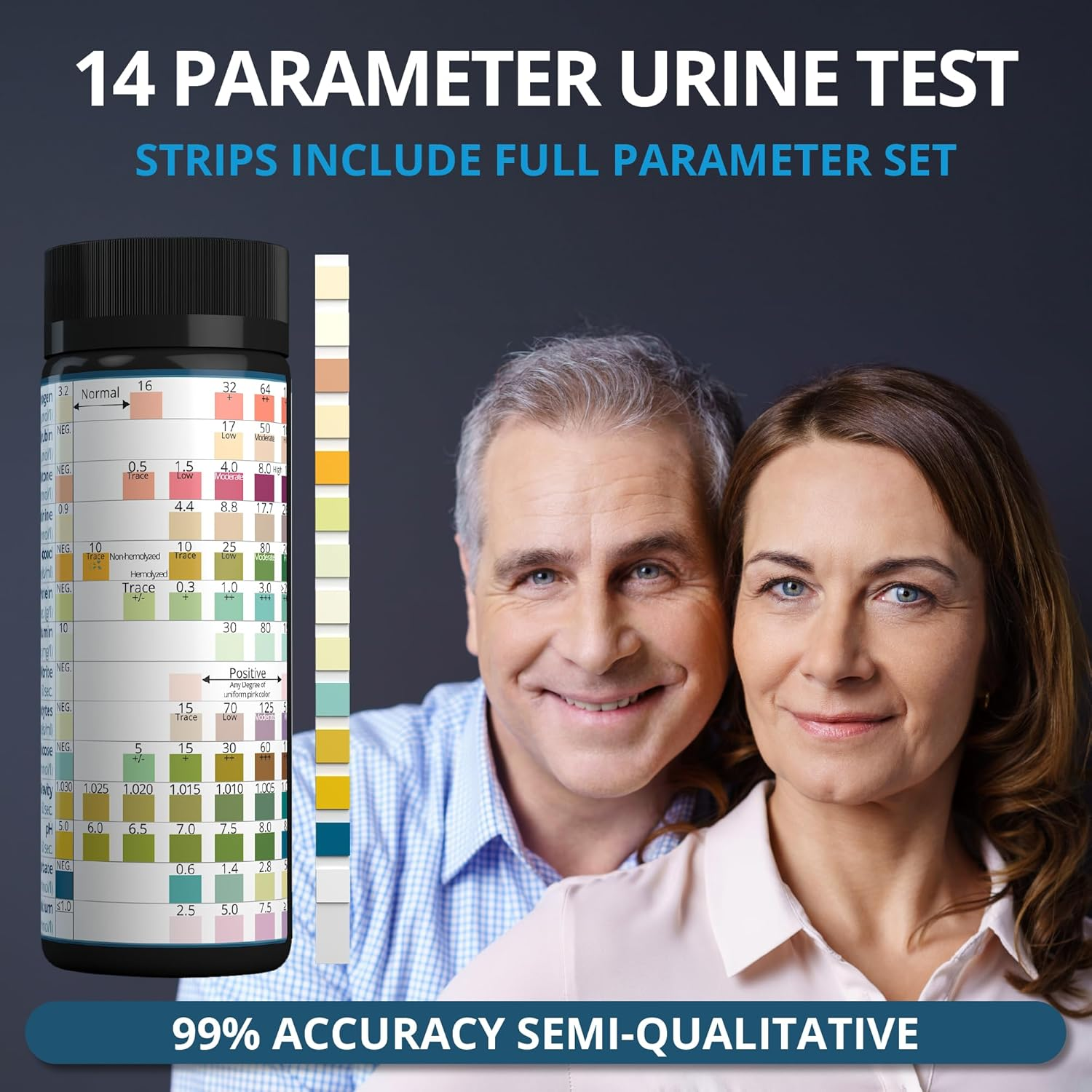 14 Parameter Full Panel Urine Test Strips for Urinalysis | 100 Strips - Testing Kit for Kidney, Liver, UTI, Keto Diet, Ketosis, Hydration, Proteinuria - RBC, PRO, BIL, PH, SGR, CRE, KET, SG +6 More image number 3