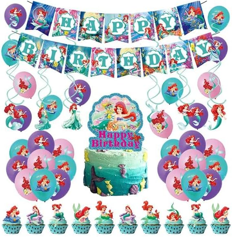 Party Supplies Mermaid Cake Topper Mermaid Birthday Decorations Mermaid Balloons Mermaid Birthday Cake Decorations Mermaid Birthday Banner Mermaid Party Decorations Mermaid Hanging Swirls Ornaments image number 4