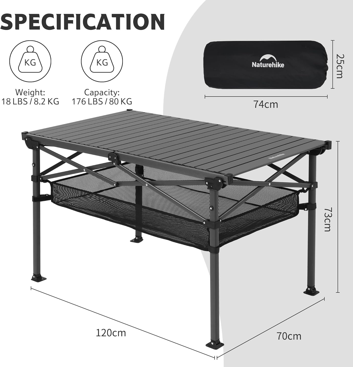 Naturehike H01 Table, Widened and Heightened for Spacious Comfort, Portable Folding Aluminum Table (Black) (Black) image number 1