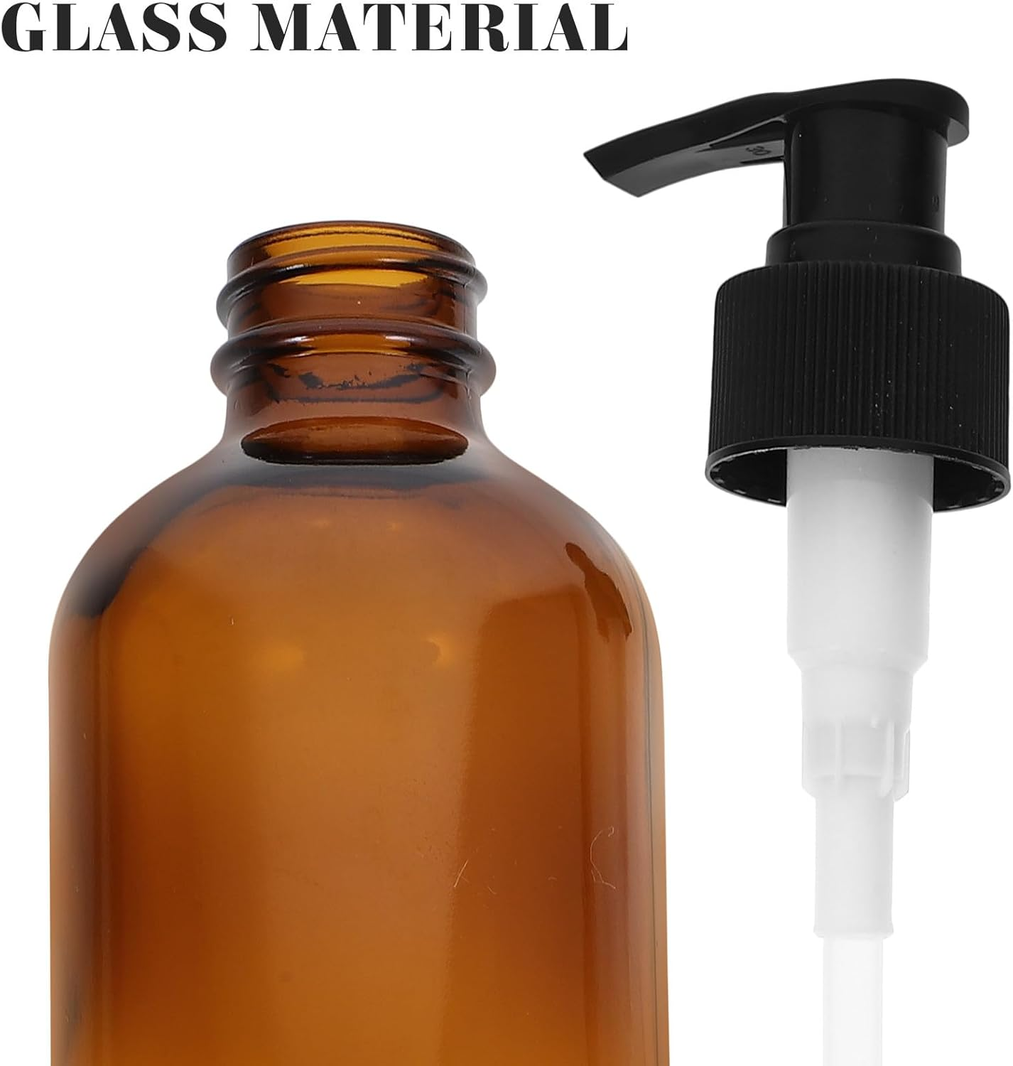 FINISPERSOO 4Pcs 250Ml Light Brown Glass Pump Bottles Set, Refillable Lotion Dispensers for Shampoo, Shower Gel, and Liquid Soap, Portable Travel Containers for Home and Hotel Use image number 6