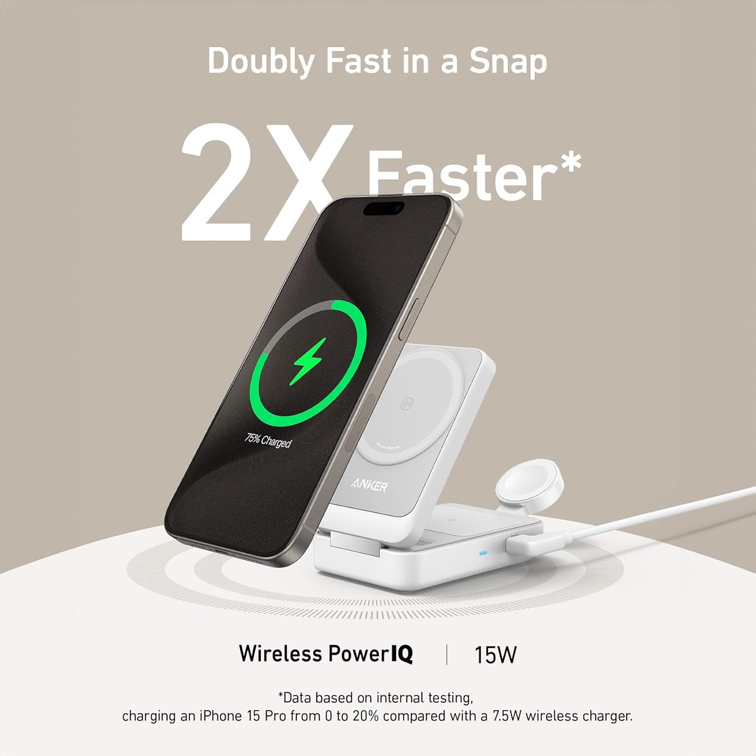 Magsafe Charger Compatible, Anker Maggo 3-In-1 Charging Station, Qi2 Certified 15W Wireless Charger Stand, Apple Watch Charger, for Iphone 15/14, Airpods, Apple Watch S9 (40W USB-C Charger Included)