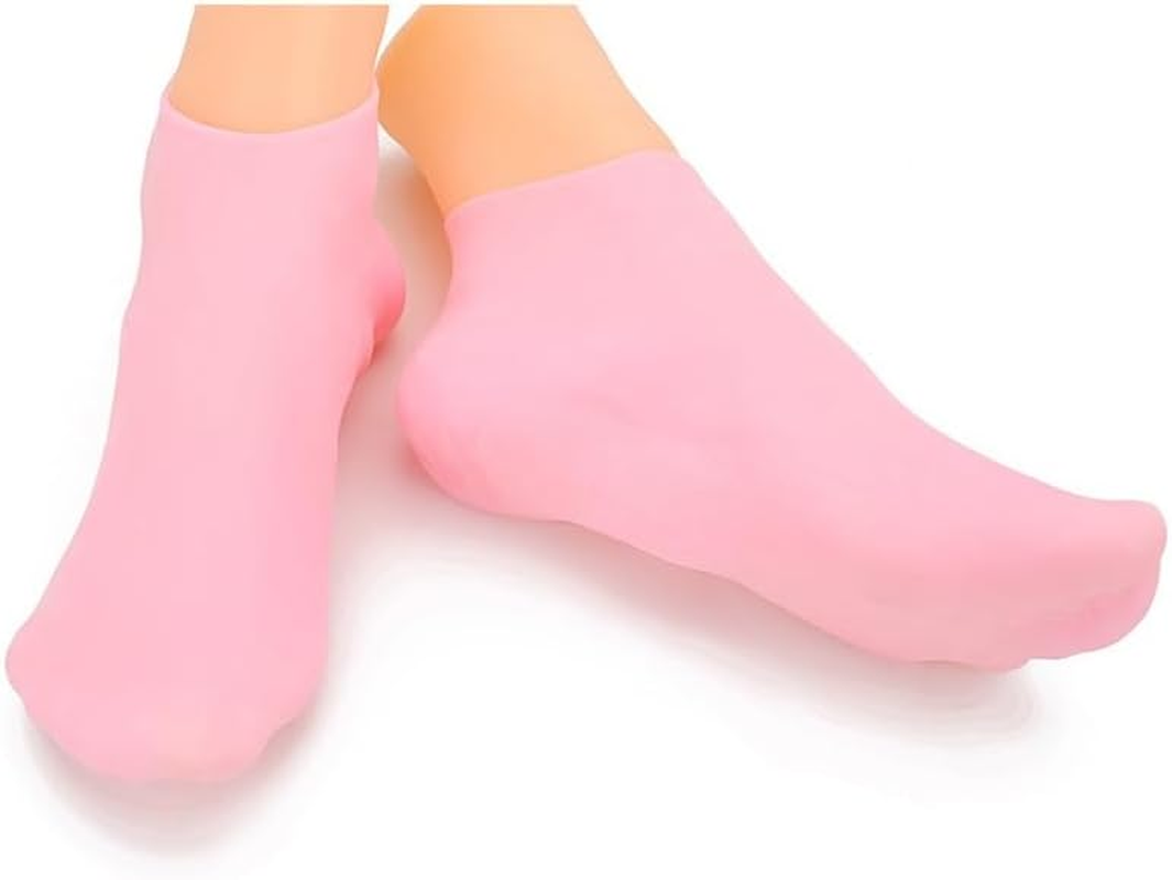 2 Pairs Thickened Silicone Socks for Women,Silicone Moisturizing Socks for Dry Cracked Feet,Foot Spa Socks for Cracked Heels,Softening Rough Skin and after Pedicure Care (White，Pink, One Size) image number 5