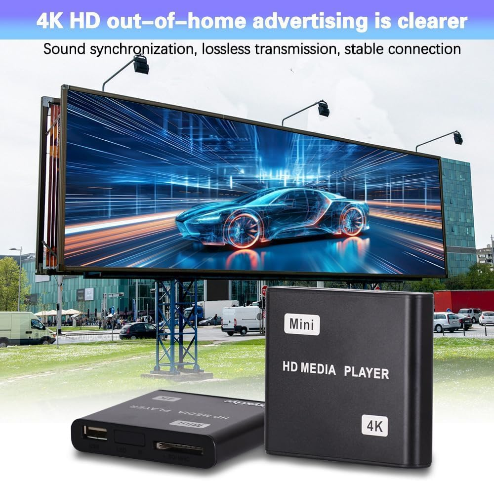 HDMI Media Player, 4K Full HD Digital Media Player with Remote Control, Supports USB Drive, SD Card, 4K@30Hz Output, H.265 Decoding for Advertising Playback Multimedia TV Auto Playback. image number 5