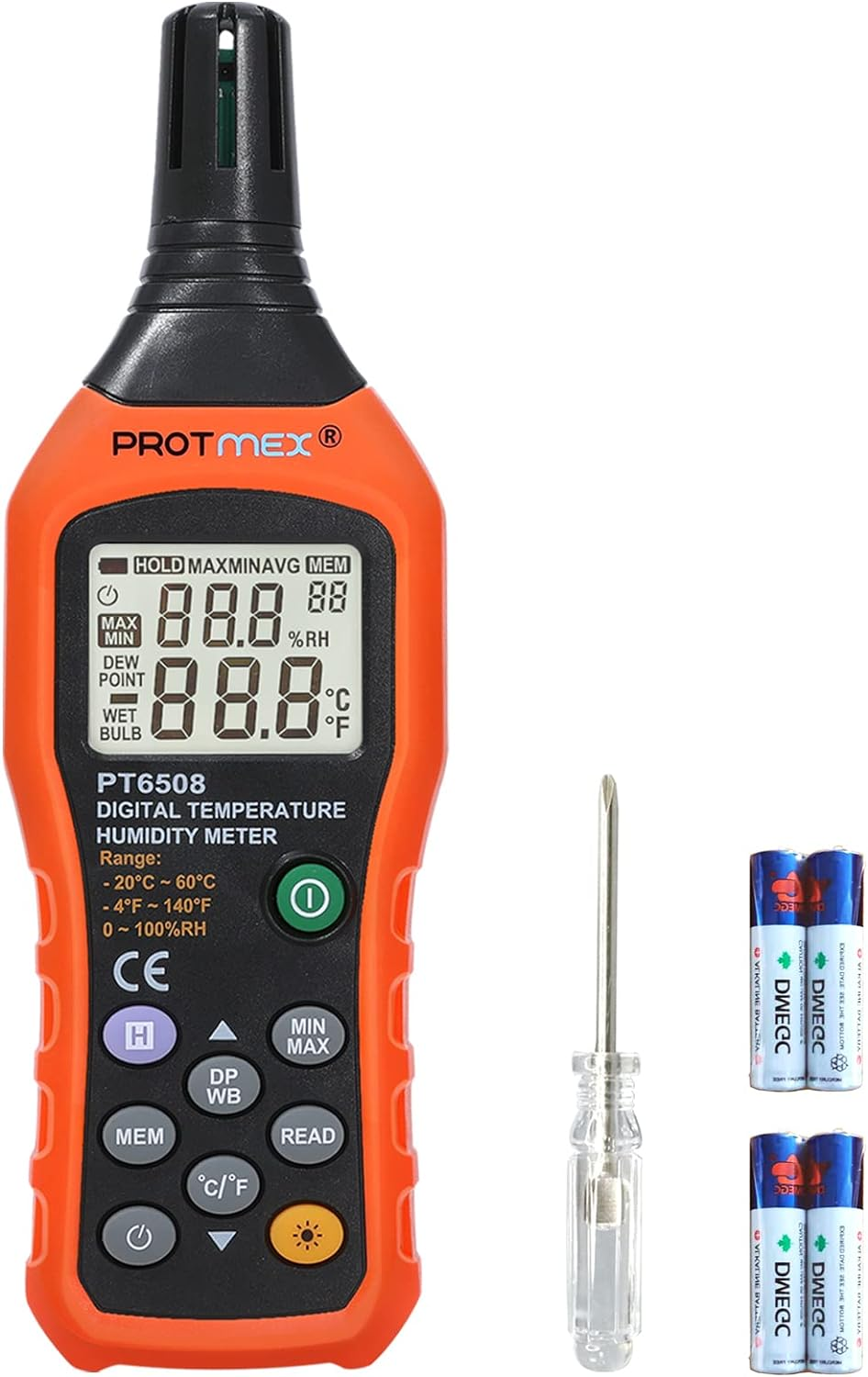MS6508 Digital Humidity and Temperature Meter Three Types of Temperature Ambient Temperature Dew-Point Temperature Wet Bulb Temperature Min/Max Data Hold and Store LCD Backlight Monitor Thermometer image number 6