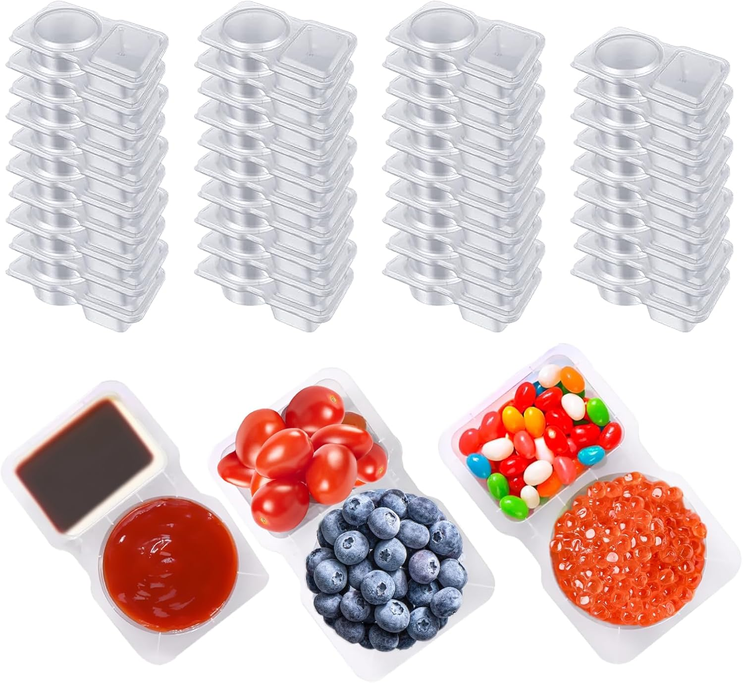 40 Pcs Double Compartment Condiment Containers with Lids, 2 Compartment Snack Containers Portion Cups Reusable Plastic Snack Container for To-Go Sauce, Sampling, Travel Snack image number 4