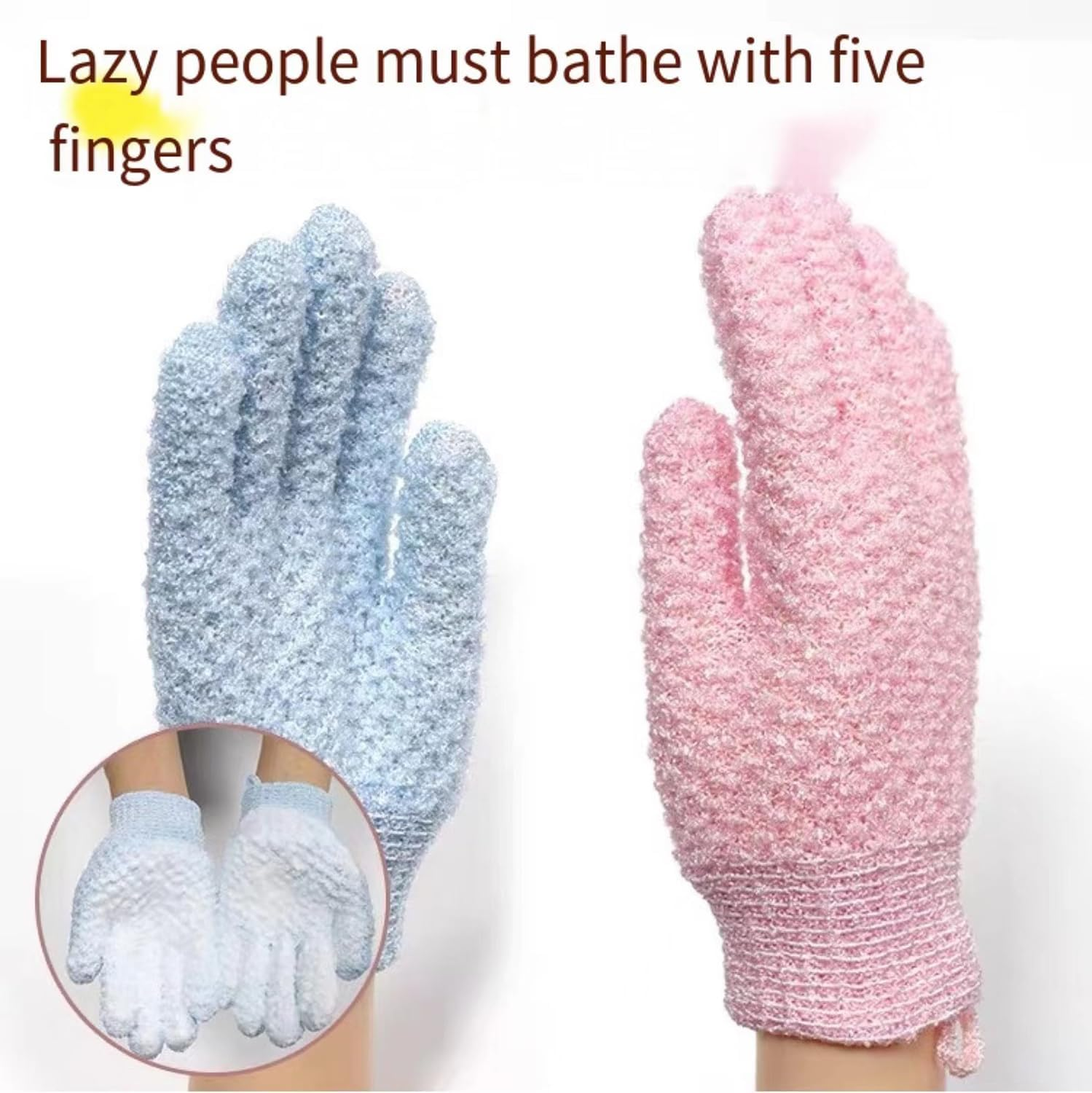 Bath Exfoliating Gloves Scrub - 4 Pcs (2Pairs) Lengthened and Large Exfoliating Scrubbing Gloves for Shower, Spa, Massage - Scrub Exfoliating Mitts for Body, Face, Hand and Foot (Black and Gray) (Blue and Pink) image number 3