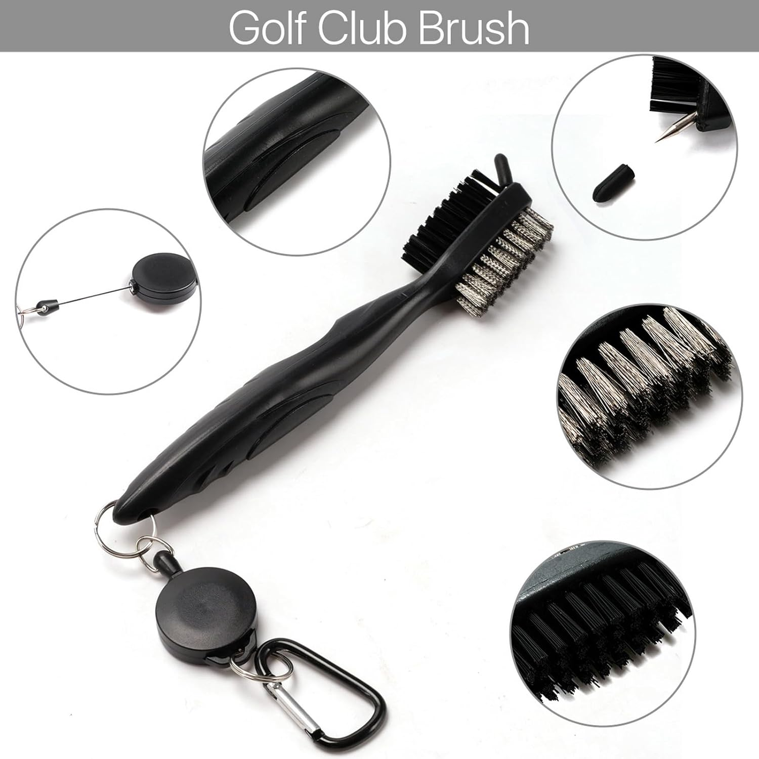 Golf Accessory Tool Set, Golf Club Brush, Foldable Divot Repair Tool with Golf Marker, Digit Counter, Pack of 3 Golf Sports Bag Kit (Black) image number 3