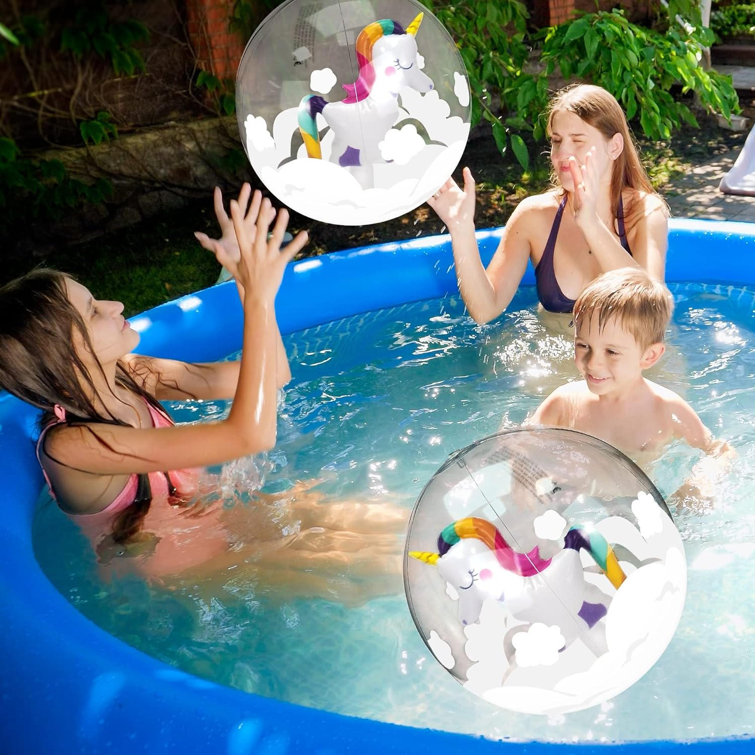 2 Pieces 12 Inch Unicorn Inflatable Beach Ball 3D Unicorn inside Design Swimming Pool Float Balls Summer Water Fun Game Ball Beach Football for Kids Adults Outdoor Activity Pool Beach Party Toys image number 1