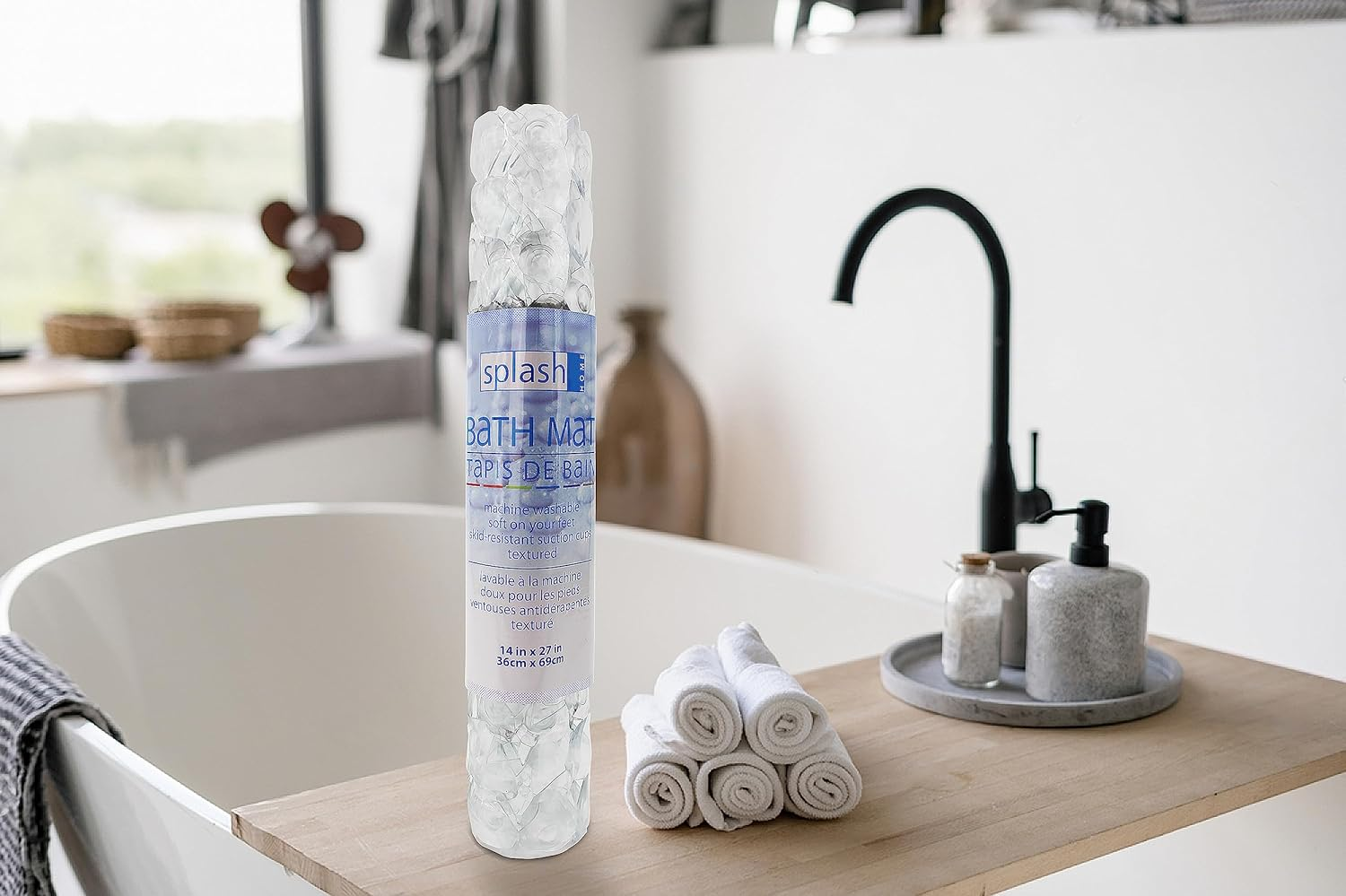 Splash Home Diamond Bathtub Mat Non-Slip, Shower Mat with 58 Suction Cups and Drain Holes Bath Mat for Tub, 27 L X 15 W Inches, Machine Washable, PVC - Clear - Clear image number 4