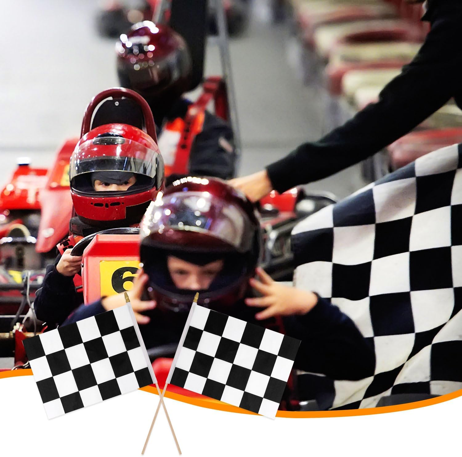 12Pcs Racing Flags, 8X5.5In Checkered Flags on Sticks with Spear Top Handheld Black and White Flags Reusable Checkered Stick Flags for Party Decorations image number 5