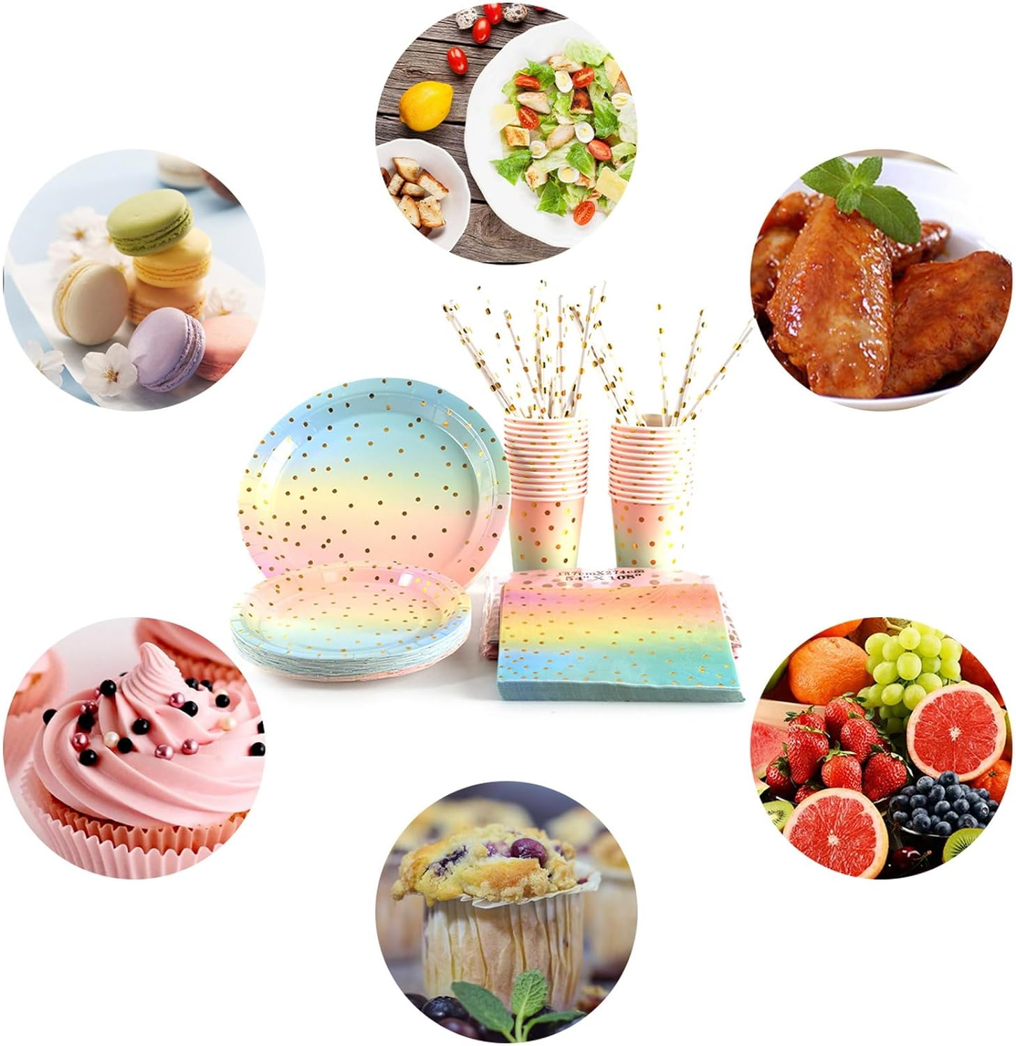 GYB 25 Guests Colorful Party Supplies, Disposable Party Tableware Plates Cups Napkins Straws Table Cloth Dinnerware Set for Weddings, Birthday Parties, Graduations image number 3