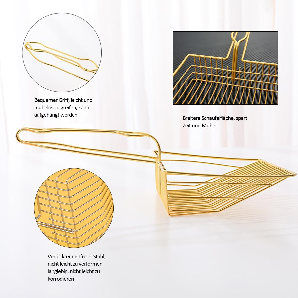 Cat Scoop for Cat Litter, 7 Mm Pore Size Metal Cat Scoop, Stainless Steel, Quick Sieving Deep Scoop with Handy Handle, Designed for Owners of Multiple Cats image number 4