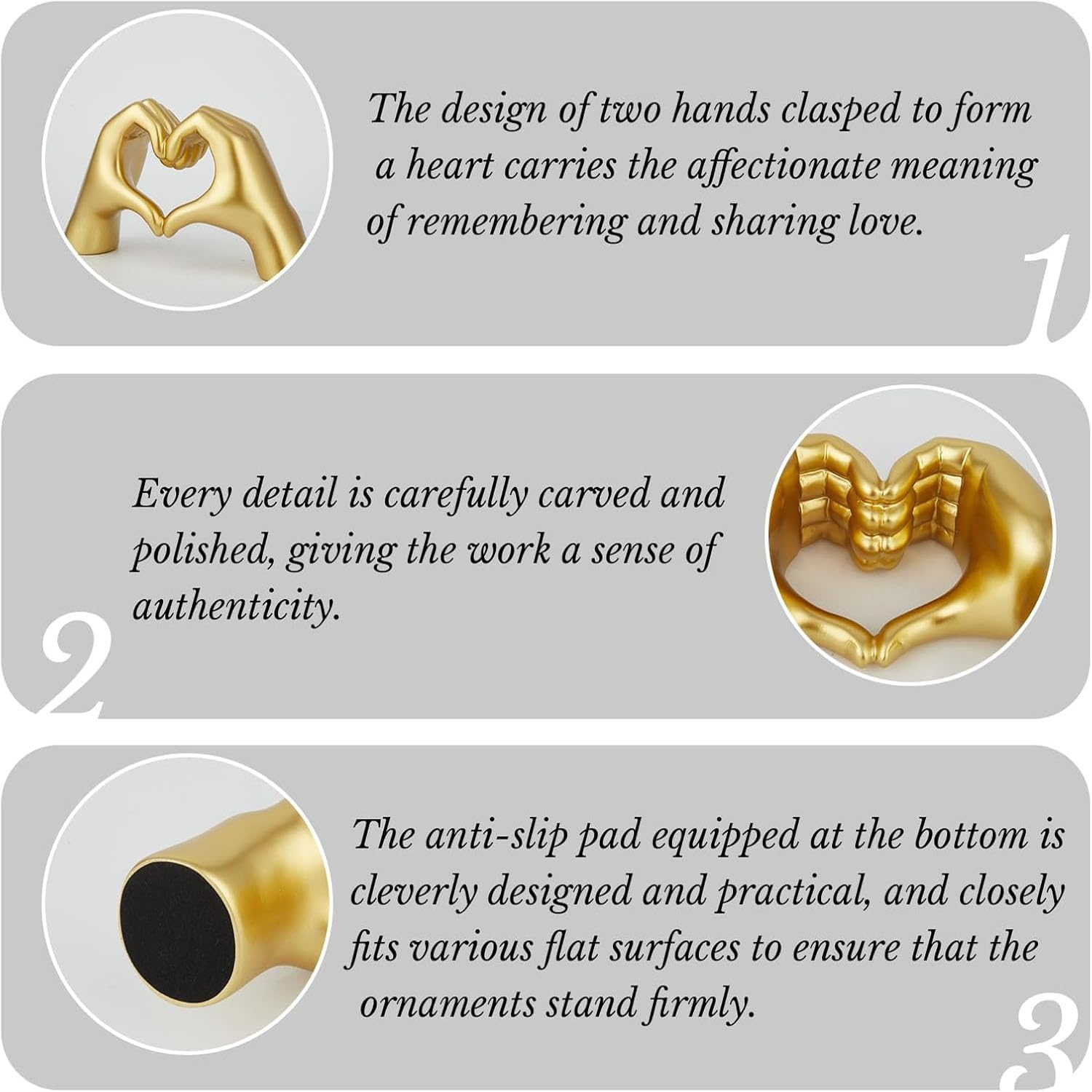 Gold Heart Hands Decoration, Love Finger Wedding Decoration, Small Ornament for Coffee Table, Office and Bedroom Home Decor, Modern Art Aesthetic (Gold) image number 4