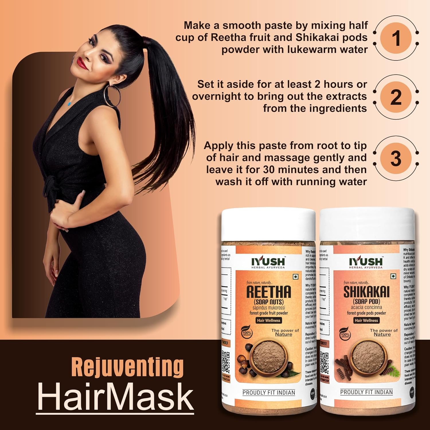 IYUSH Herbal Ayurveda Reetha Powder and Shikakai Powder for Hair Growth &ndash; 200Gm | Hair Mask for Dry and Frizzy Hair | Hair Volume Powder | Herbal Hair Wash Powder | Hair Powder | 100Gm Each image number 4