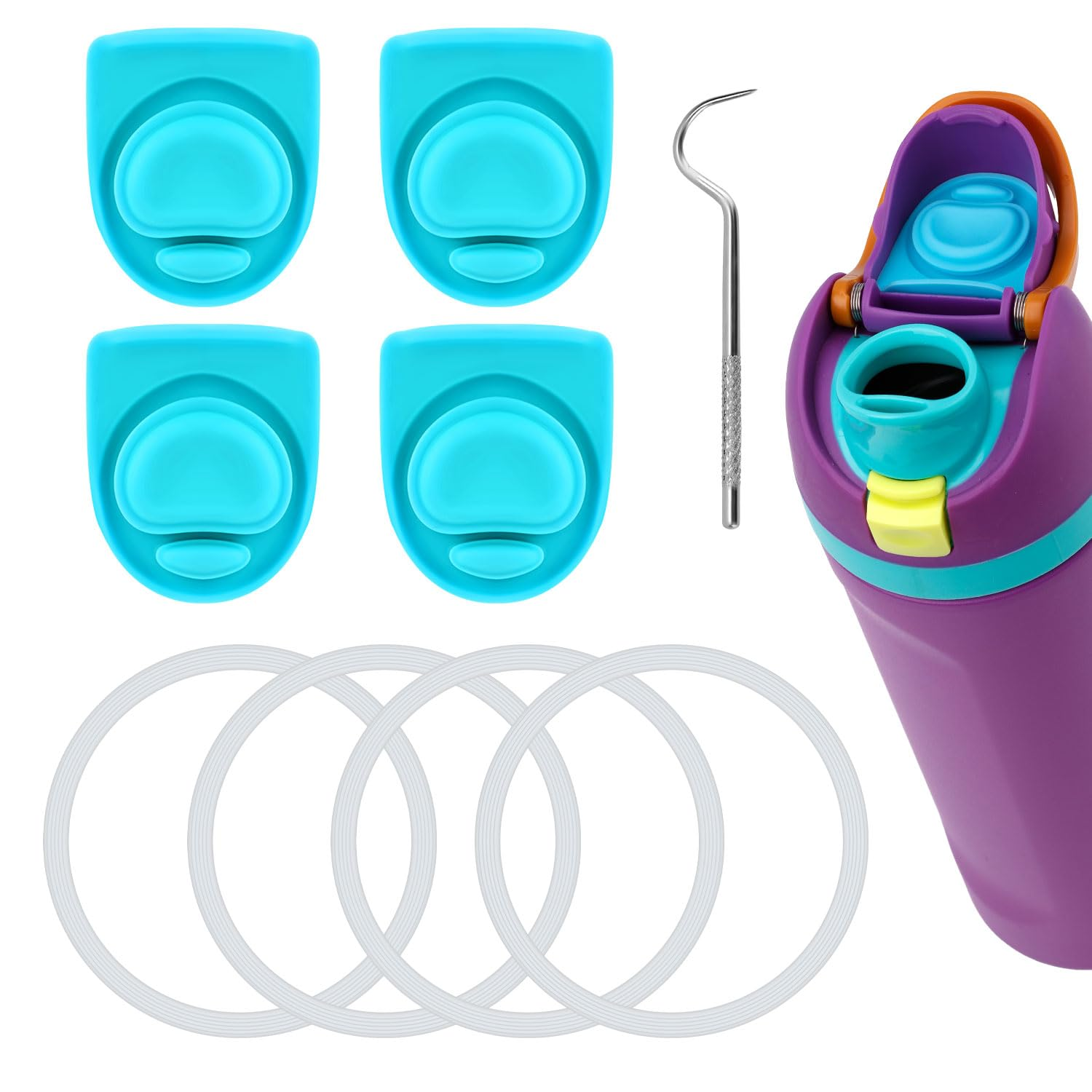 9Pcs Water Bottle Replacement Parts Compatible with Owala Freesip, Water Bottle Seal Ring & Replacement Stopper for Owala 16/19/24/25/32/40Oz Gasket Plug Accessories Bpa-Free (White)