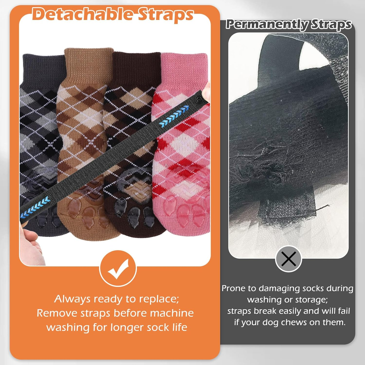 EXPAWLORER Dog Socks to Prevent Licking Paws,4 Pcs Double Sided anti Slip Dog Socks with Grippers for Hardwood Floors,Dog Shoes Booties for Small Medium Large Senior Dogs,British Style,Brown XL image number 2