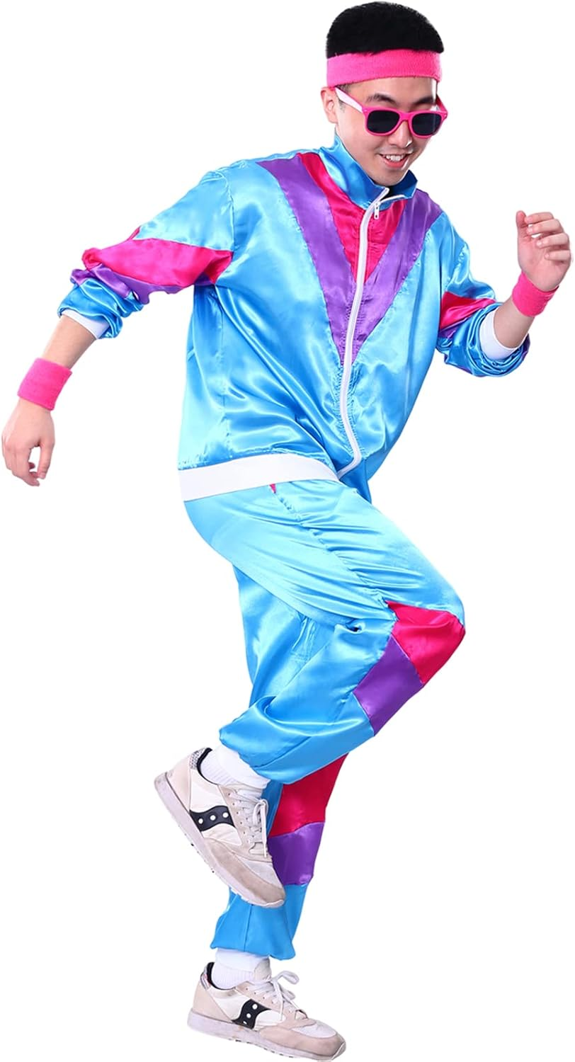 80S 90S Costume Men Women Retro 80S Tracksuit 1980S Disco Costume Fancy Dress Workout Costumes for Adult Shell Suit for Men Women Outfits Adults Halloween 90S Theme Party image number 2
