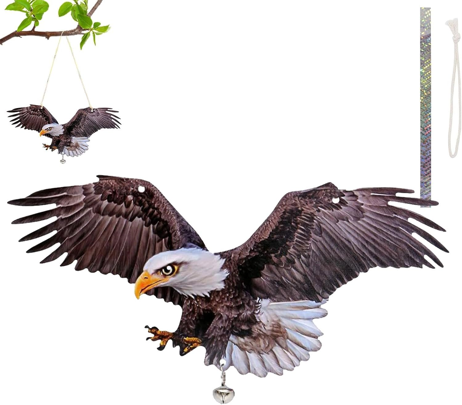 Bird Scarer Flying Kite, Wind-Action Owl Realistic, Crops Farm Protector, Bird Hawk Flying Kite, Double-Sided Animal Owl Eagle Reflective Bell, Scares Birds from Garden, Boat, Farm, Home