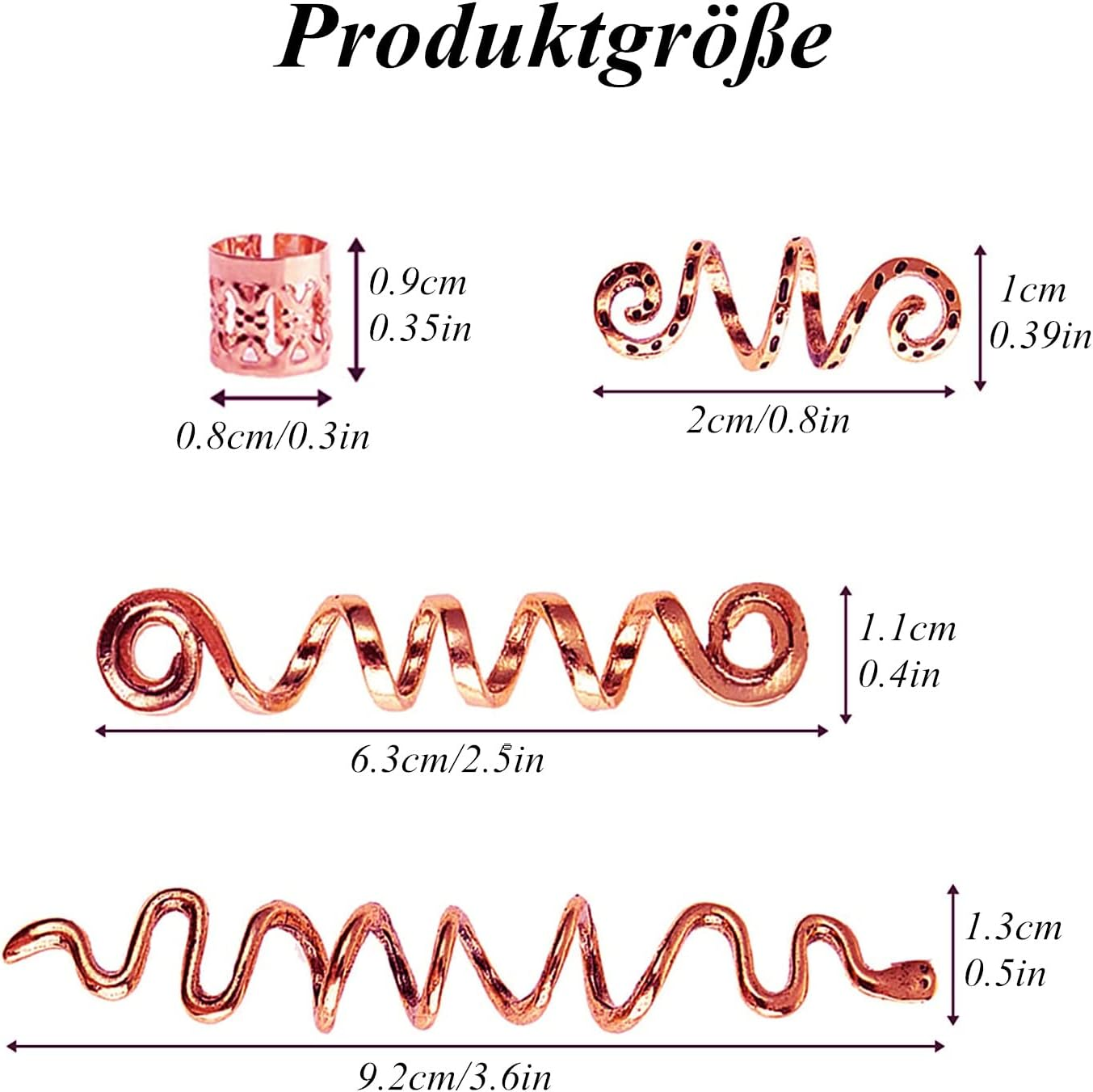 Pack of 28 Dreadlocks Jewellery Hair Spiral Clips, Adjustable Metal Cuffs Hair Braiding Beads Dreadlocks Beads Hair Accessories Braids Hair Dreadlocks Accessories (Rose Gold) - Rose Gold image number 5