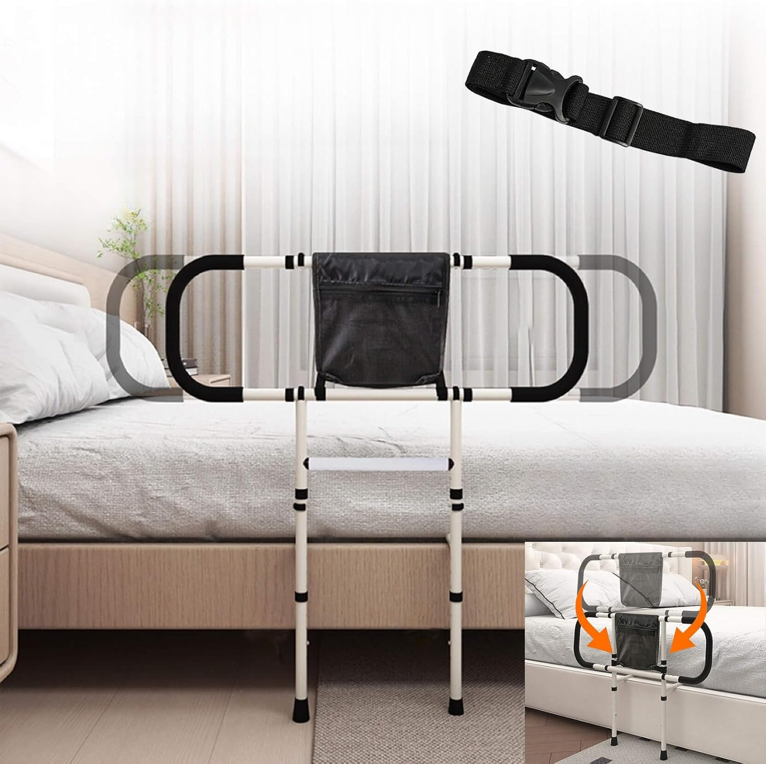 Bed Rails for Elderly Adults Safety, Adjustable Bed Side Rails Handle, Extended Bed Assist Rail for Seniors, Support Bar Bed Guard Rail with Storage Bag Fixing Strap King Queen Full Twin Bed image number 3