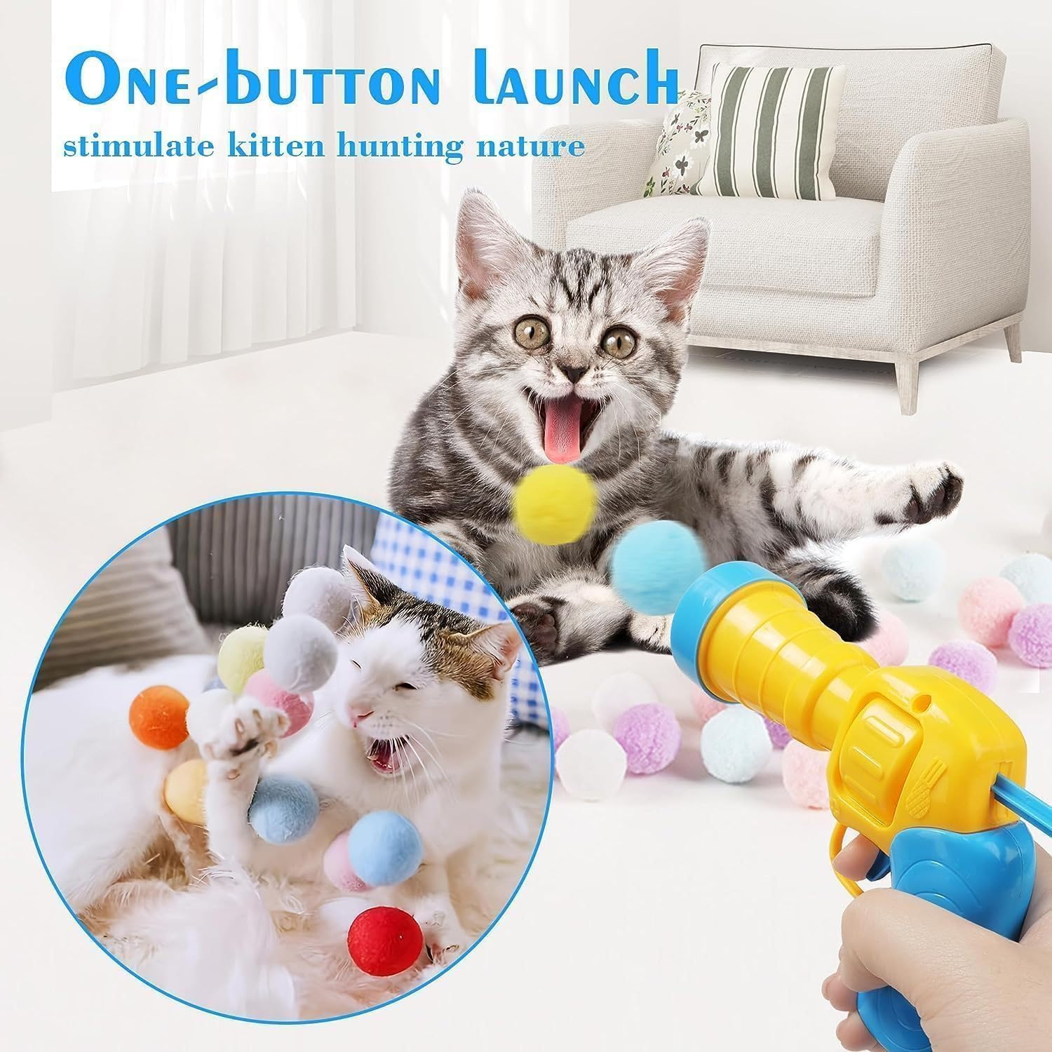 SXFENG Cat Toy, Interactive Cat Toy, Cat Toy Balls with Cat Toy Launcher, Cat Toy for Cats and Kittens, Toy for Indoor Pets, Cats, Dogs (50 Balls) image number 1
