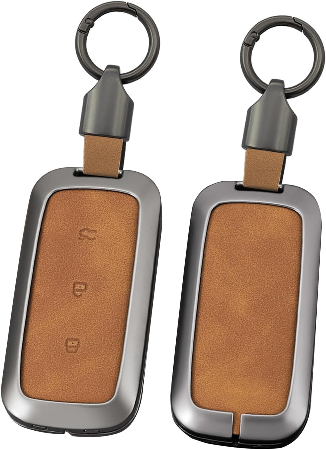 Ontto Car Key Fob Cover Case Fit for Geely EX5 Galaxy L6 L7 E8 E5 Proton E.Mas 7 2026 2025 2024 Smart Key Holder Metal Leather Shell Keyring Car Styling Accessories 3 Buttons Short Keychain-Brown - Long Keychain-Brown image number 2