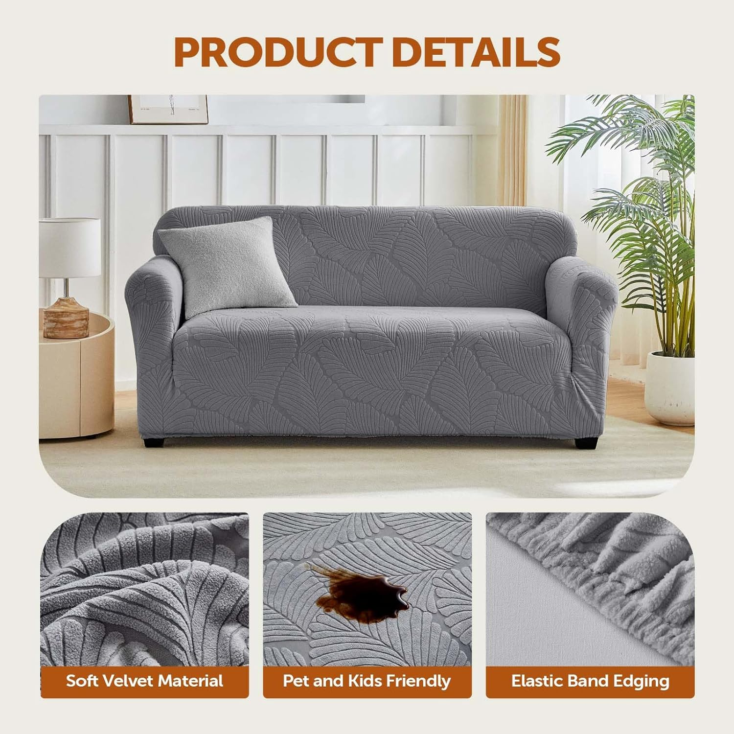 Tokokimo Stretch Soft Sofa Loveseat Couch Cover, Dual Waterproof Sofa Cover 1 Seater, Stretch Maple Leaf Jacquard Sofa Slipcover, Leakproof Furniture Protector for Kids, Pets, Dog and Cat (Dark Gray)